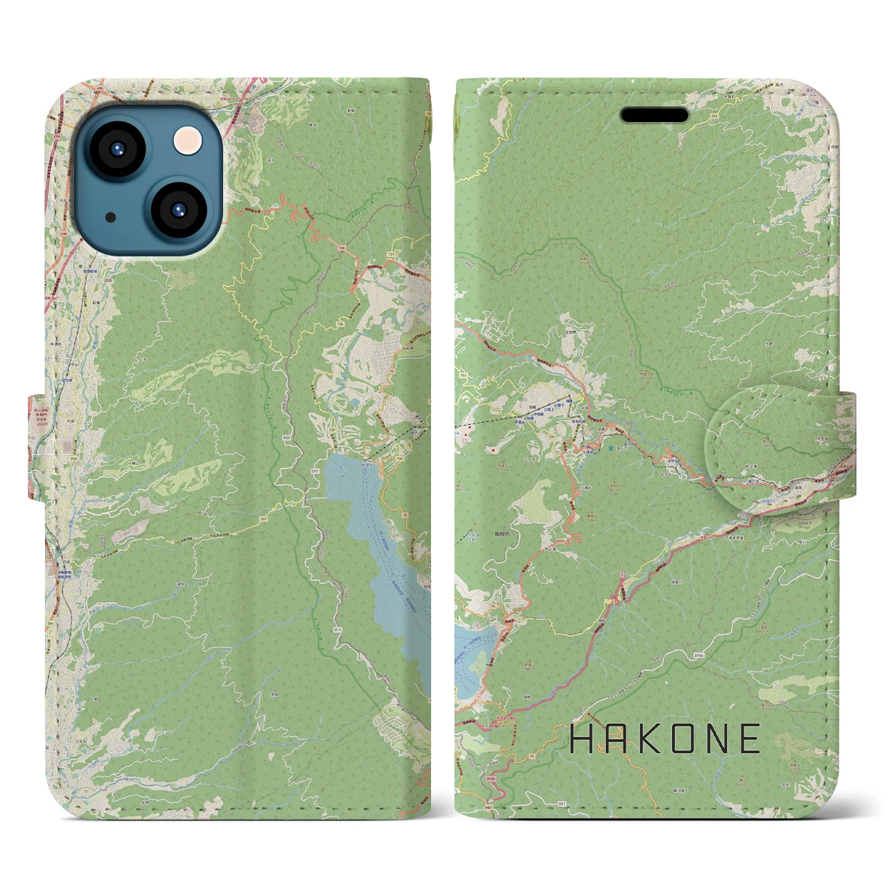 【箱根(神奈川県)】地図柄iPhoneケース(手帳タイプ)ナチュラル・iPhone 13 用