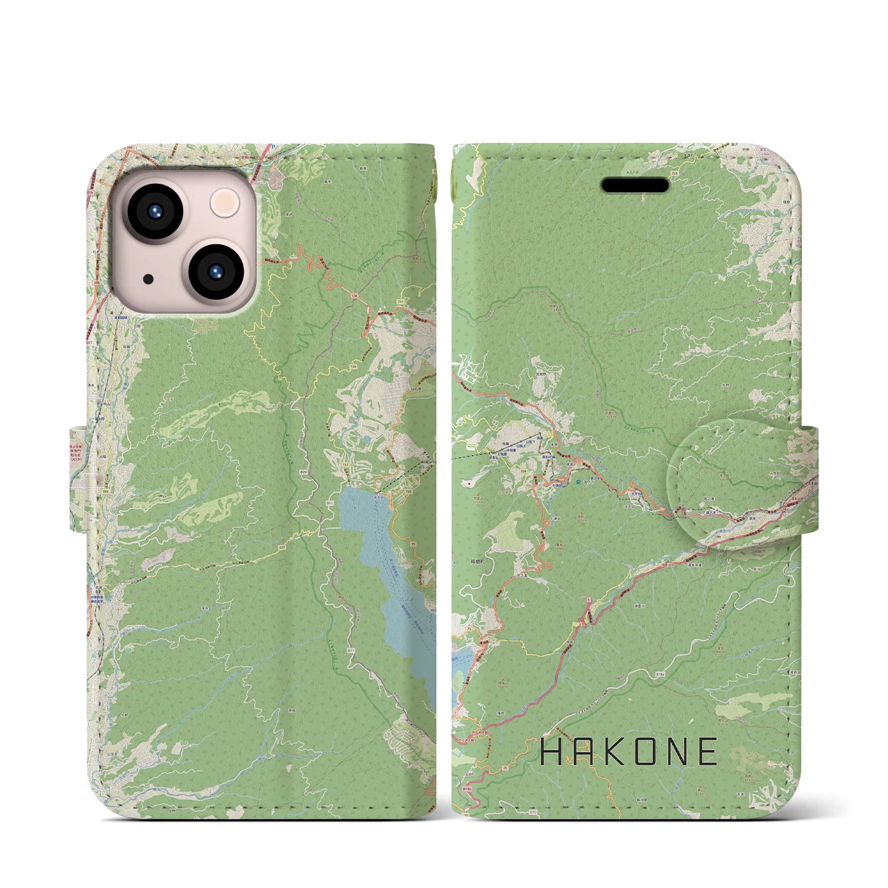 【箱根(神奈川県)】地図柄iPhoneケース(手帳タイプ)ナチュラル・iPhone 13 mini 用