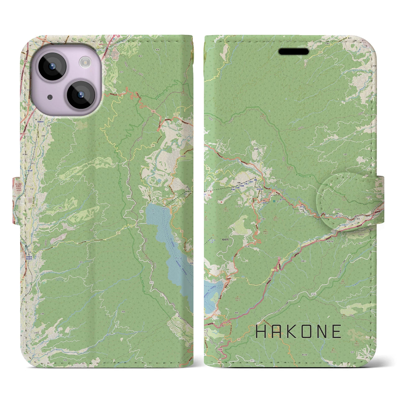 【箱根(神奈川県)】地図柄iPhoneケース(手帳タイプ)ナチュラル・iPhone 14 用