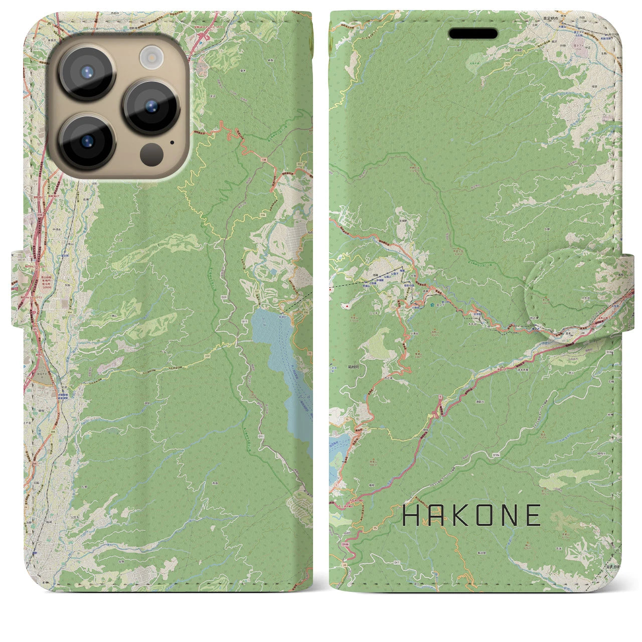 【箱根(神奈川県)】地図柄iPhoneケース(手帳タイプ)ナチュラル・iPhone 14 Pro Max 用
