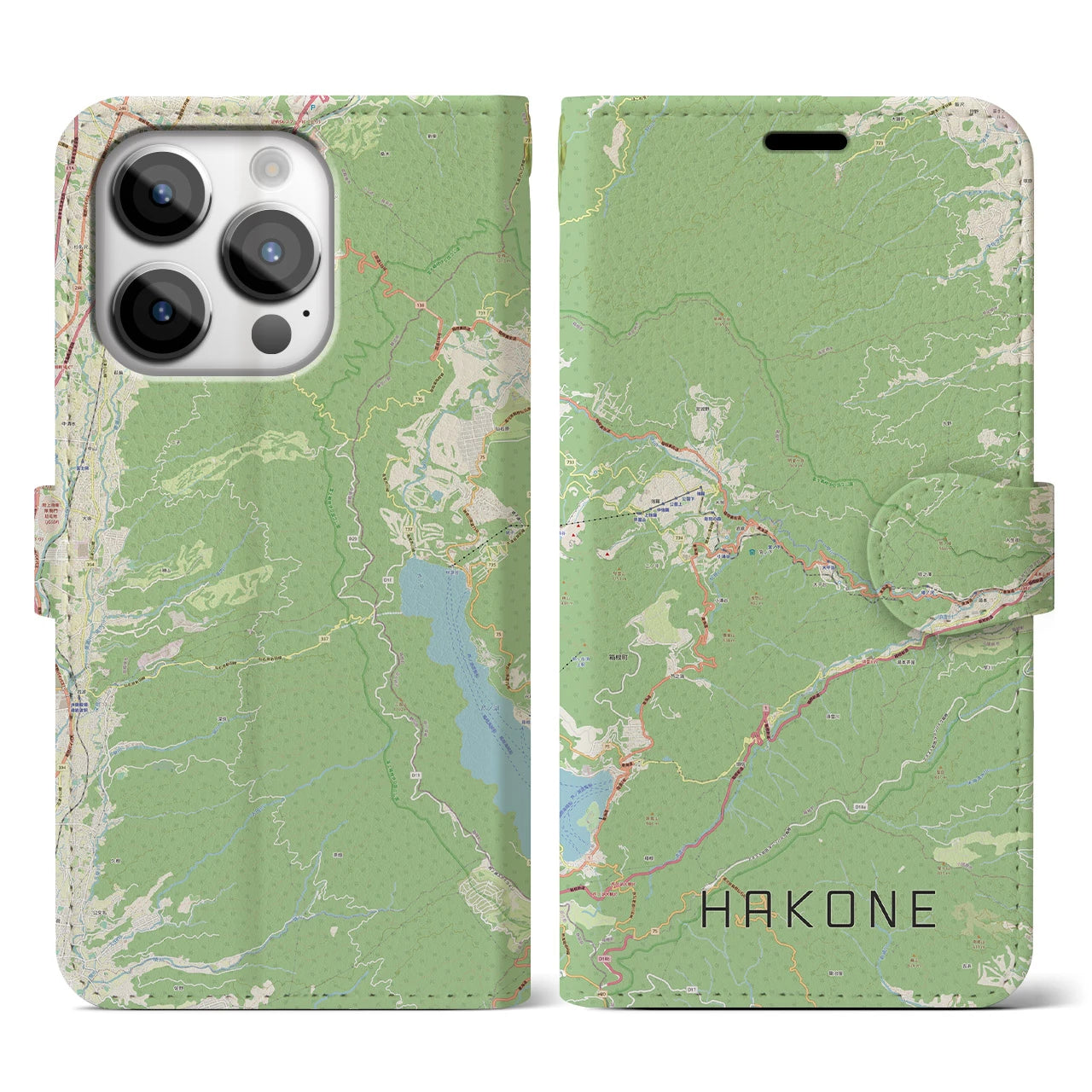 【箱根(神奈川県)】地図柄iPhoneケース(手帳タイプ)ナチュラル・iPhone 14 Pro 用