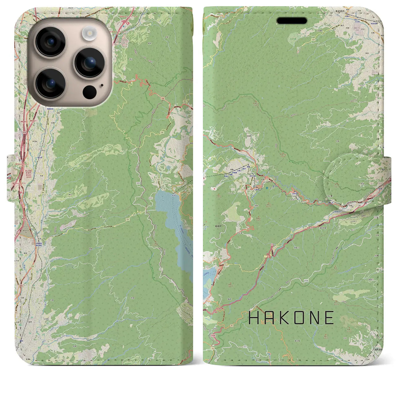 【箱根(神奈川県)】地図柄iPhoneケース(手帳タイプ)ナチュラル・iPhone 16 Plus 用
