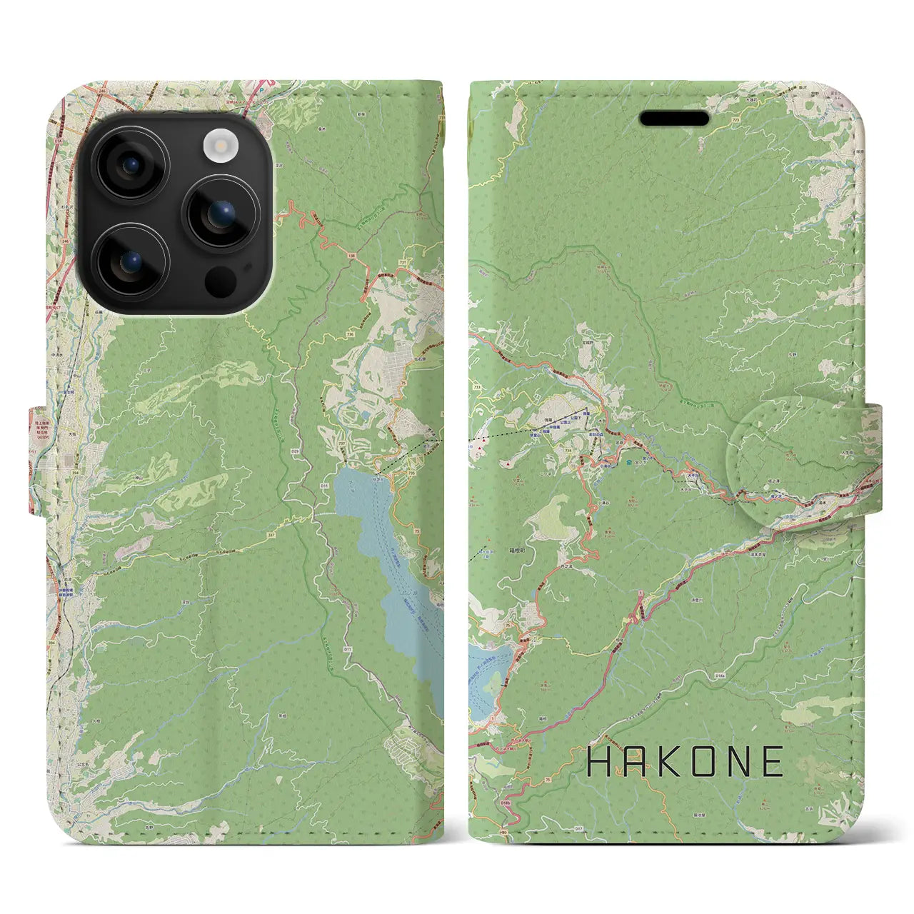 【箱根(神奈川県)】地図柄iPhoneケース(手帳タイプ)ナチュラル・iPhone 16 用