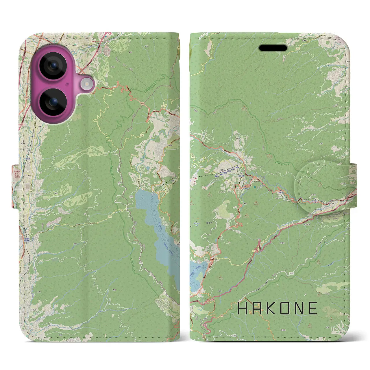 【箱根(神奈川県)】地図柄iPhoneケース(手帳タイプ)ナチュラル・iPhone 16 Pro 用
