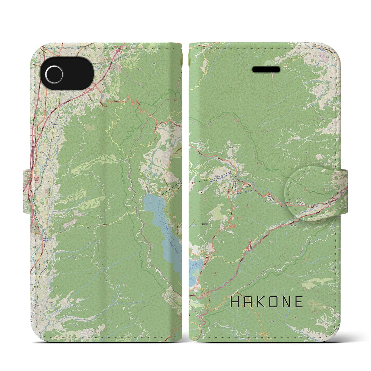 【箱根(神奈川県)】地図柄iPhoneケース(手帳タイプ)ナチュラル・iPhone SE(第3 / 第2世代) / 8 / 7 / 6s / 6 用