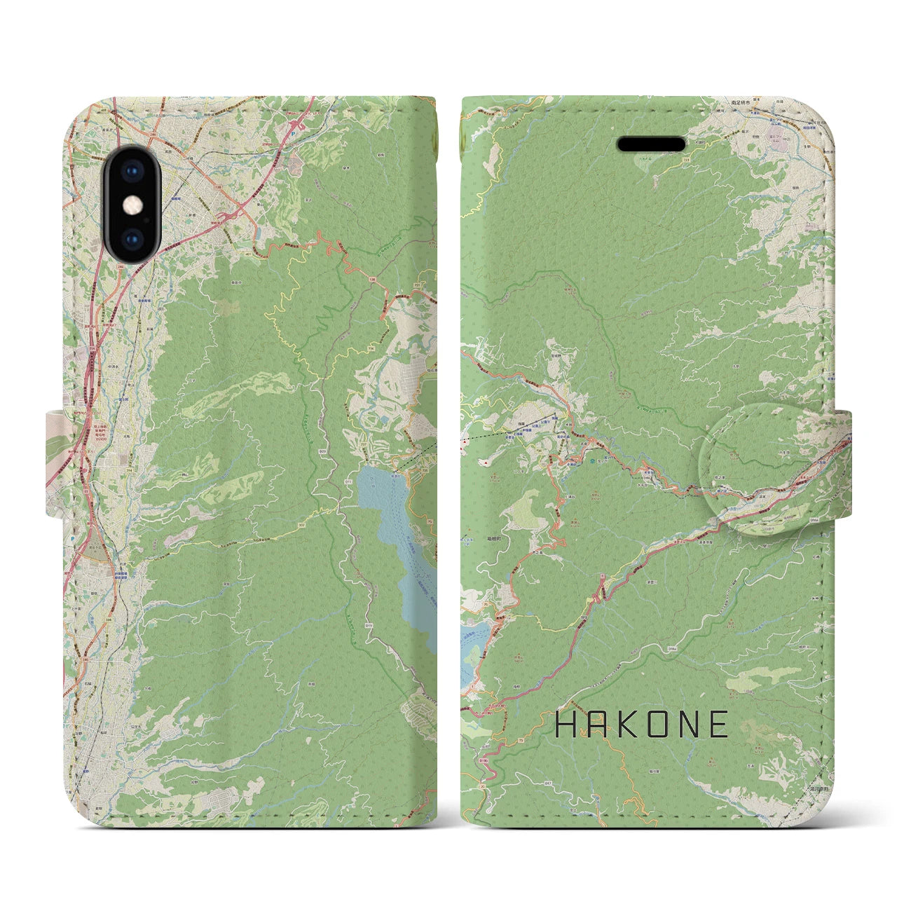 【箱根(神奈川県)】地図柄iPhoneケース(手帳タイプ)ナチュラル・iPhone XS / X 用