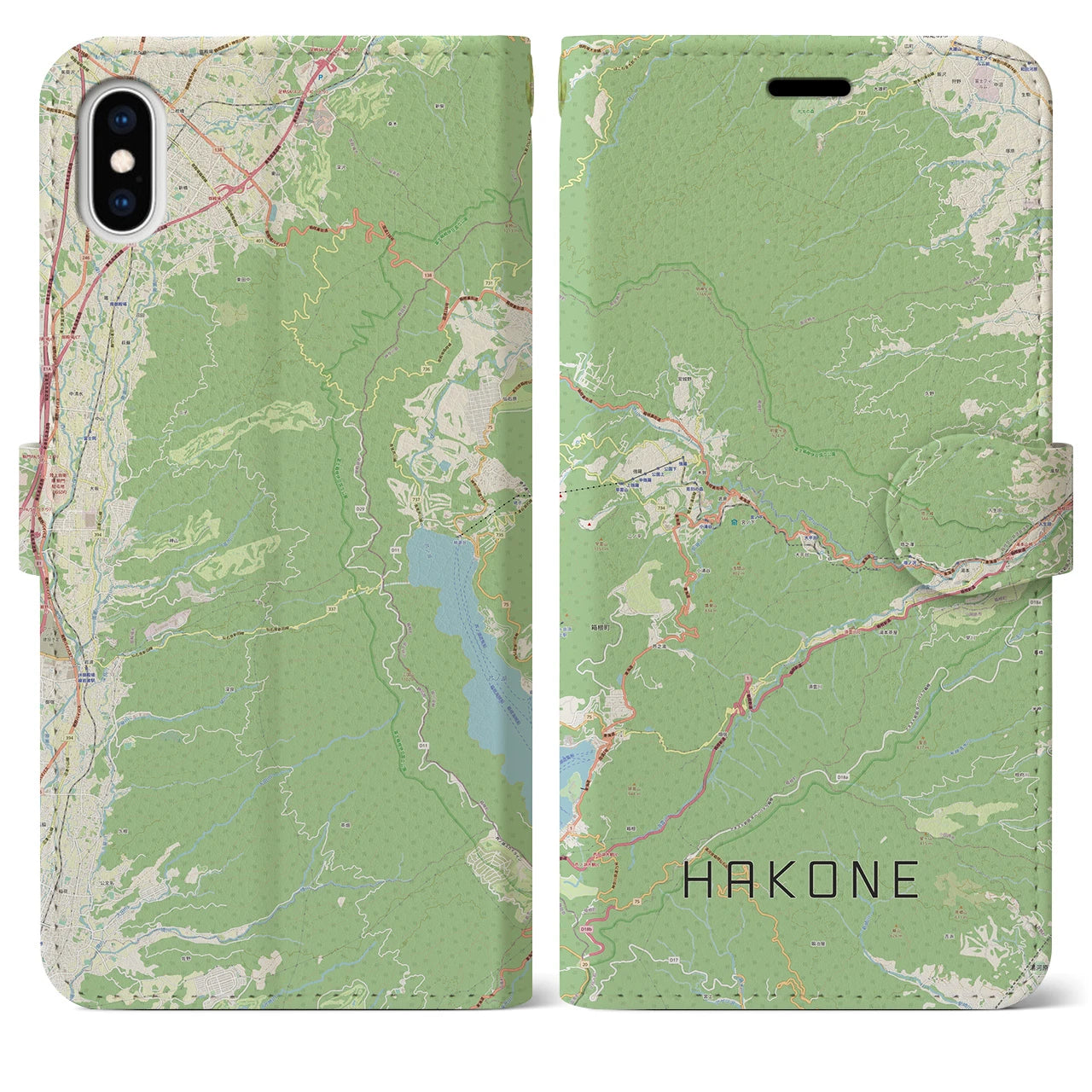 【箱根(神奈川県)】地図柄iPhoneケース(手帳タイプ)ナチュラル・iPhone XS Max 用
