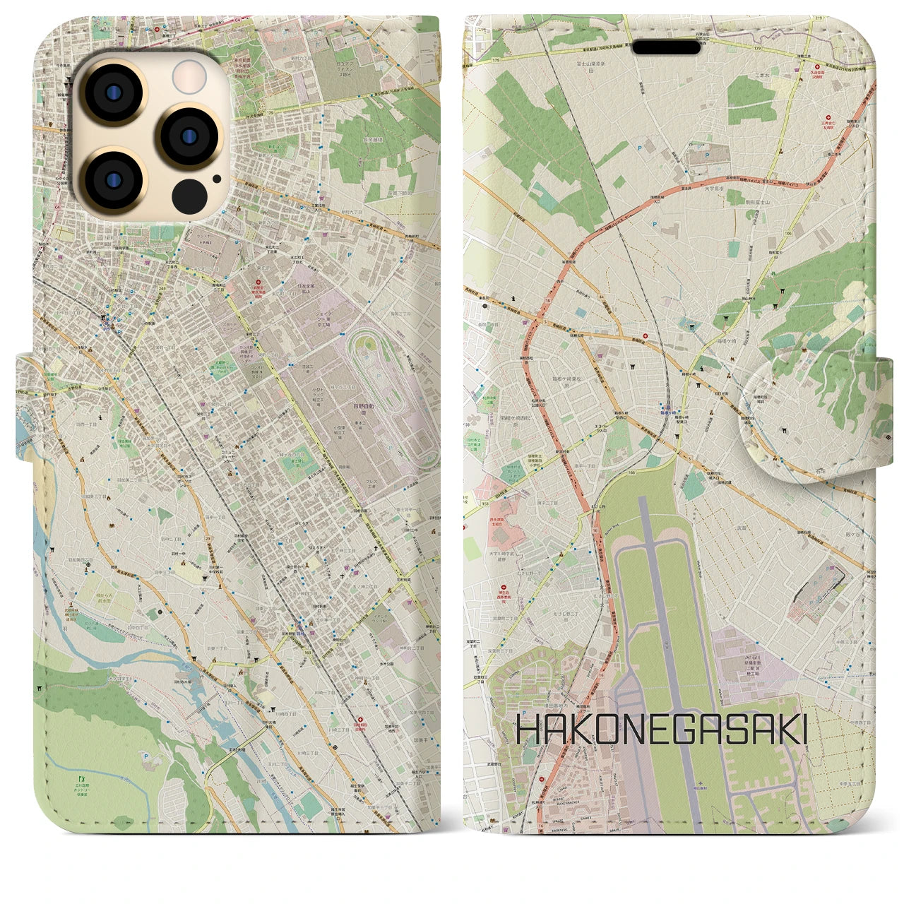 【箱根ケ崎(東京都)】地図柄iPhoneケース(手帳タイプ)ナチュラル・iPhone 12 Pro Max 用