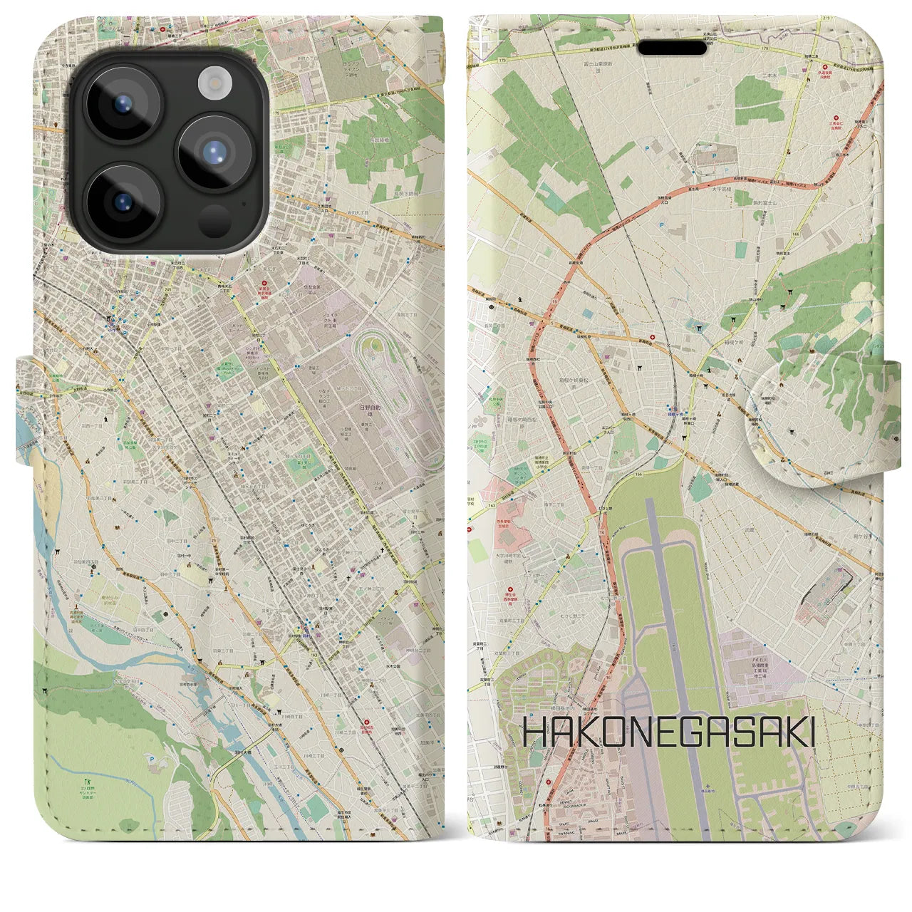 【箱根ケ崎(東京都)】地図柄iPhoneケース(手帳タイプ)ナチュラル・iPhone 15 Pro Max 用