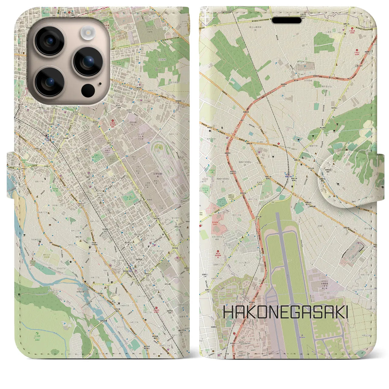 【箱根ケ崎(東京都)】地図柄iPhoneケース(手帳タイプ)ナチュラル・iPhone 16 Plus 用