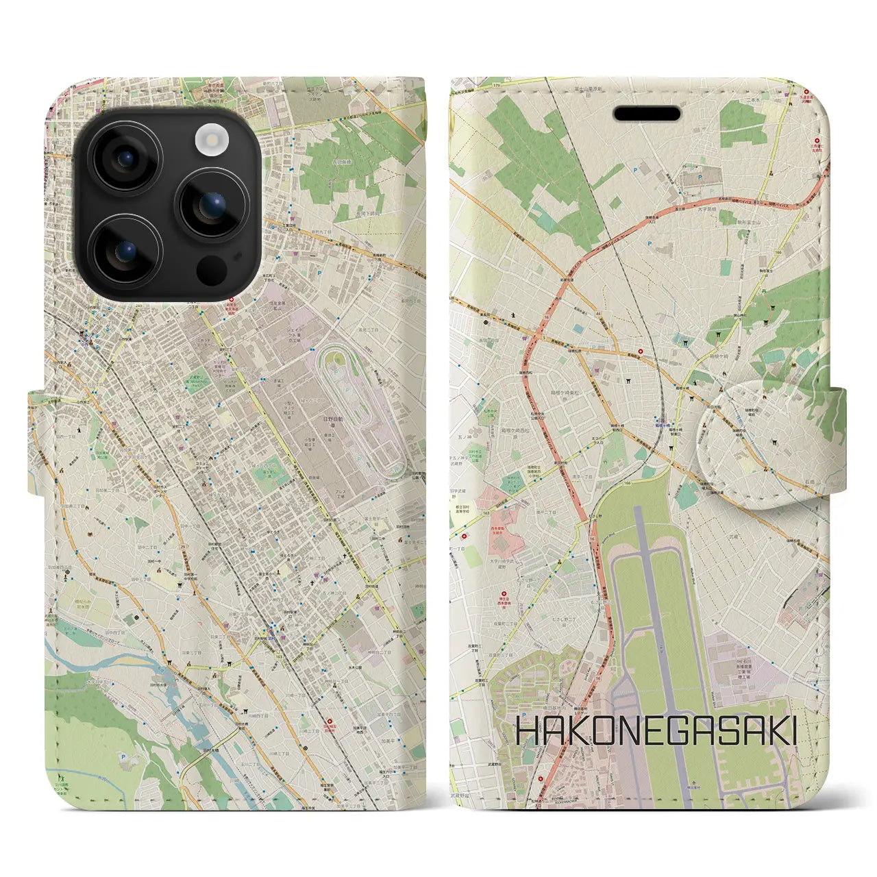 【箱根ケ崎(東京都)】地図柄iPhoneケース(手帳タイプ)ナチュラル・iPhone 16 用