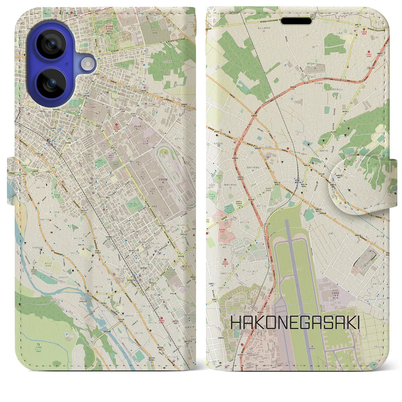 【箱根ケ崎(東京都)】地図柄iPhoneケース(手帳タイプ)ナチュラル・iPhone 16 Pro Max 用
