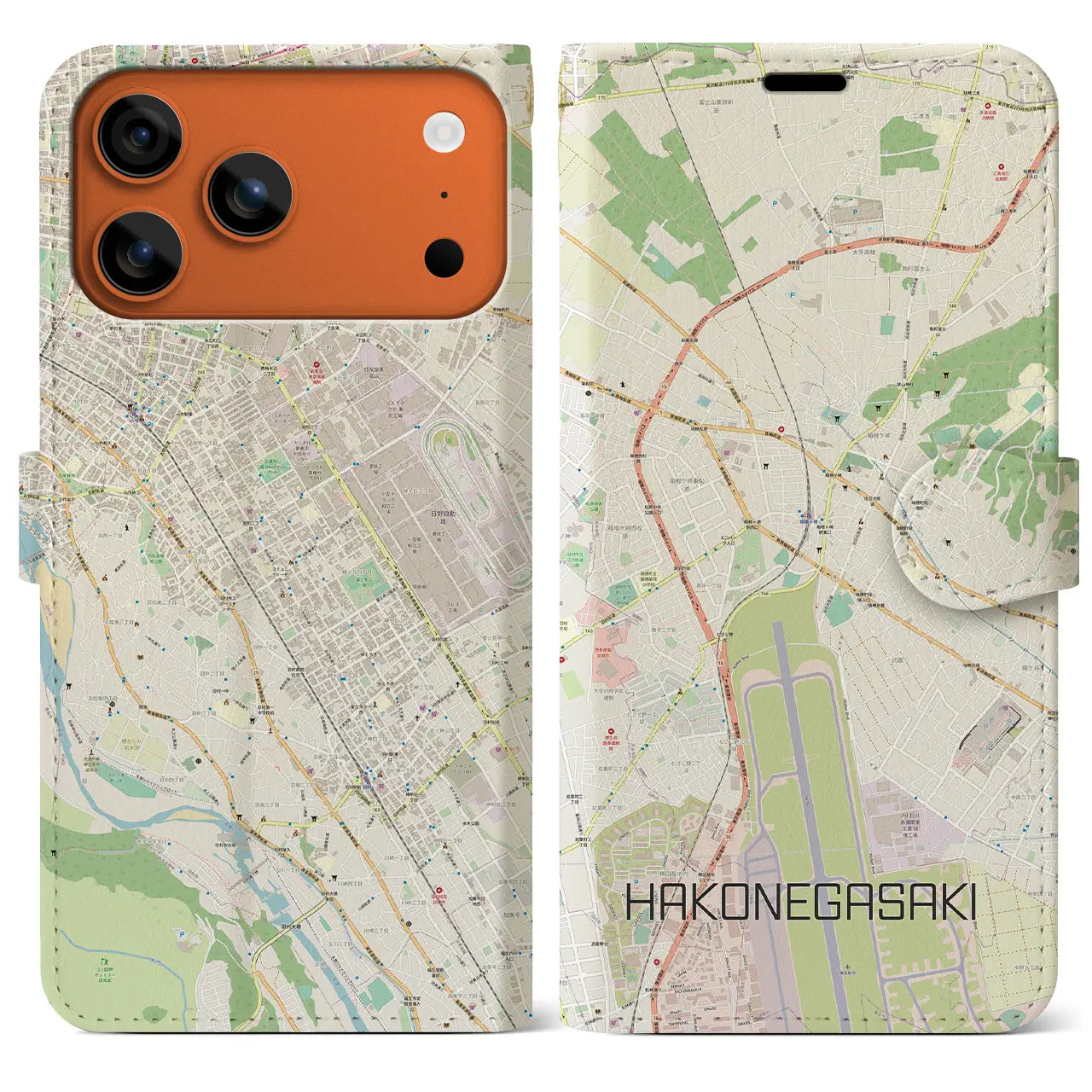 【箱根ケ崎(東京都)】地図柄iPhoneケース(手帳タイプ)ナチュラル・iPhone 17 Pro Max 用