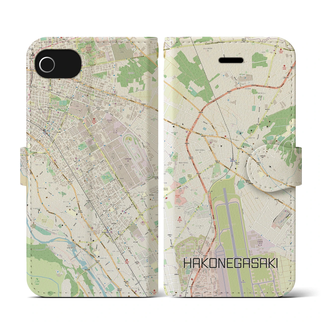 【箱根ケ崎(東京都)】地図柄iPhoneケース(手帳タイプ)ナチュラル・iPhone SE(第3 / 第2世代) / 8 / 7 / 6s / 6 用