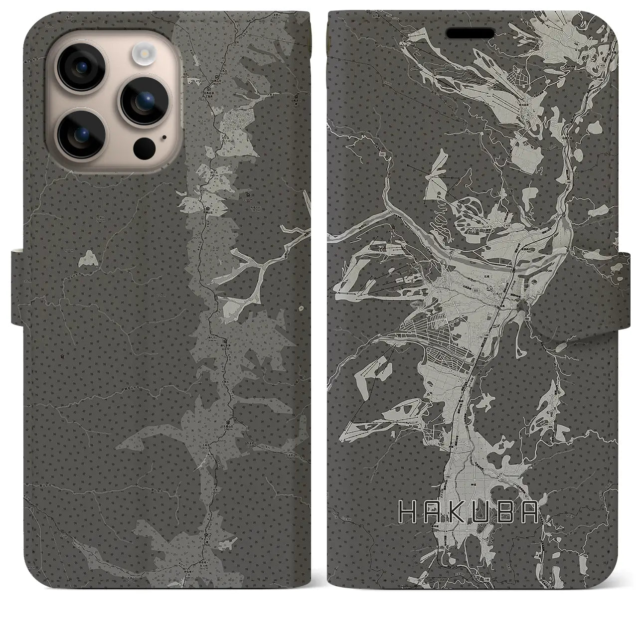 【白馬(長野県)】地図柄iPhoneケース(手帳タイプ)モノトーン・iPhone 16 Plus 用