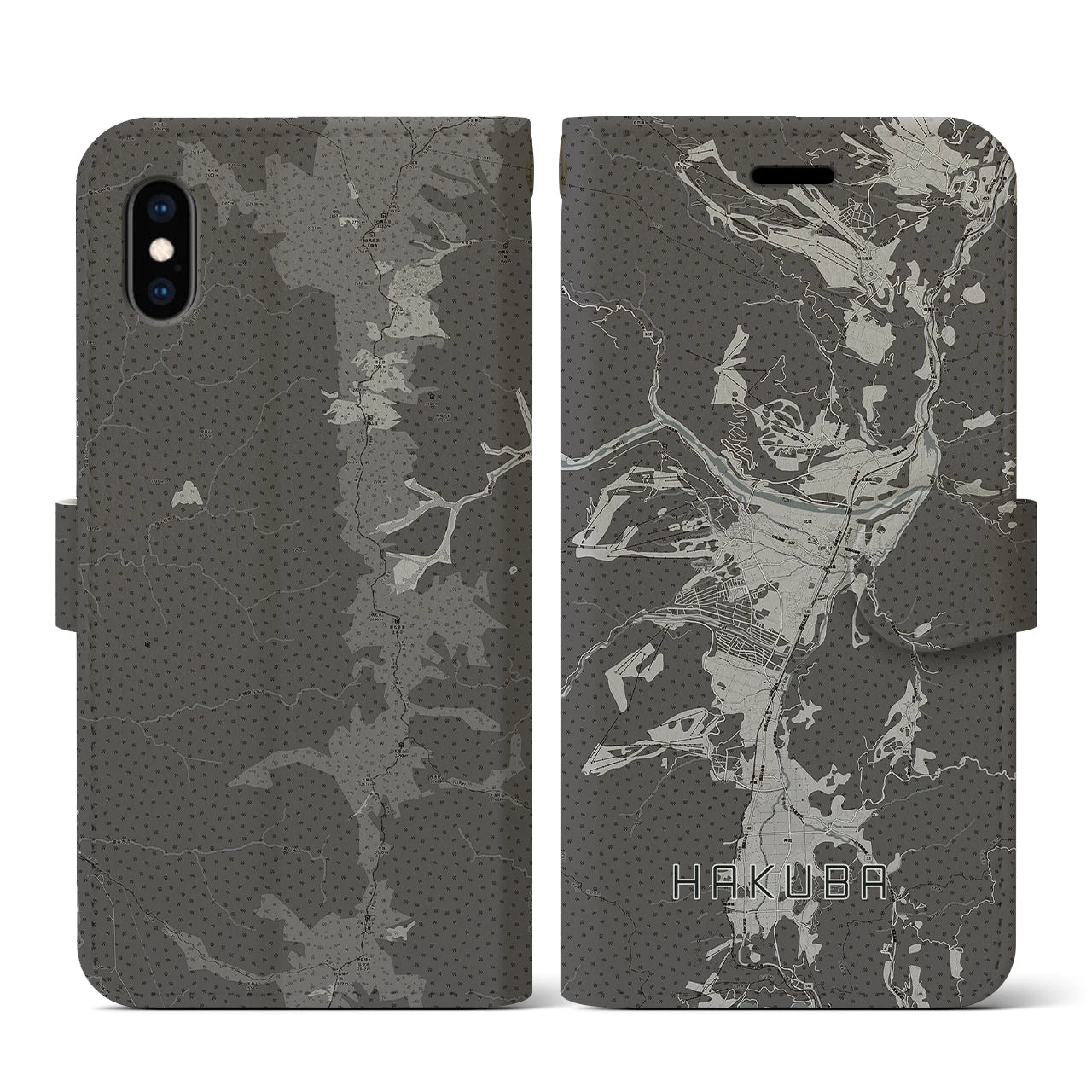 【白馬(長野県)】地図柄iPhoneケース(手帳タイプ)モノトーン・iPhone XS / X 用