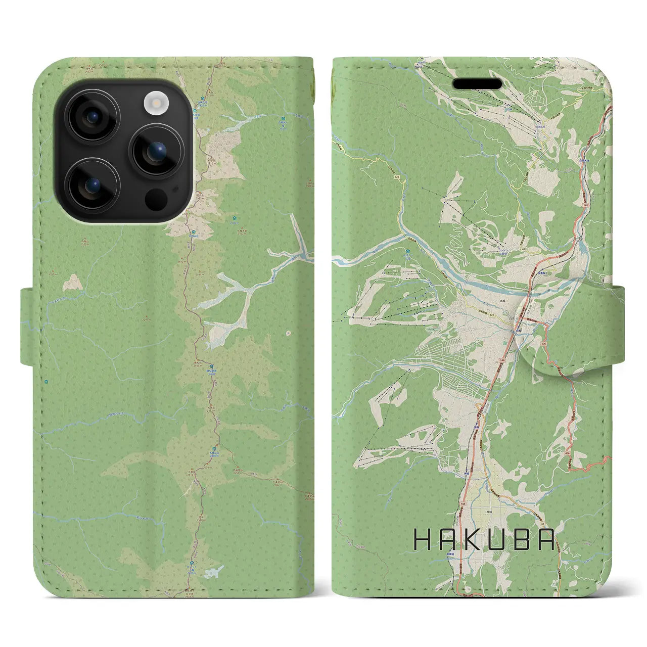 【白馬(長野県)】地図柄iPhoneケース(手帳タイプ)ナチュラル・iPhone 16 用
