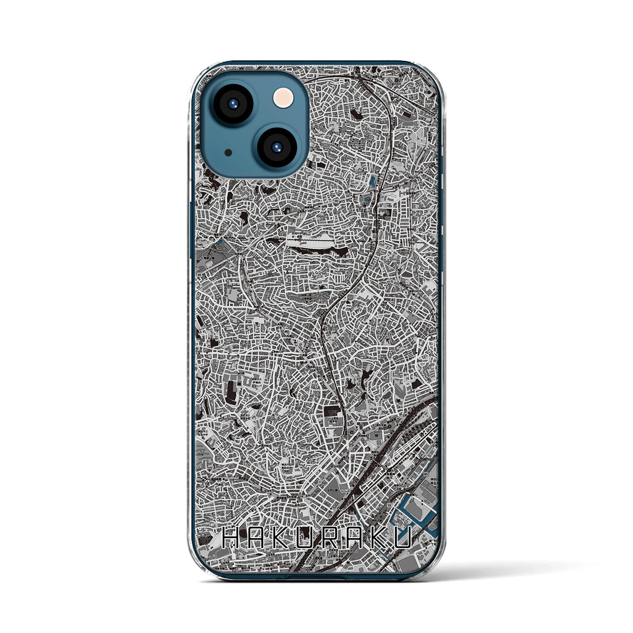 【白楽(神奈川県)】地図柄iPhoneケース(クリアタイプ)モノトーン・iPhone 13 用