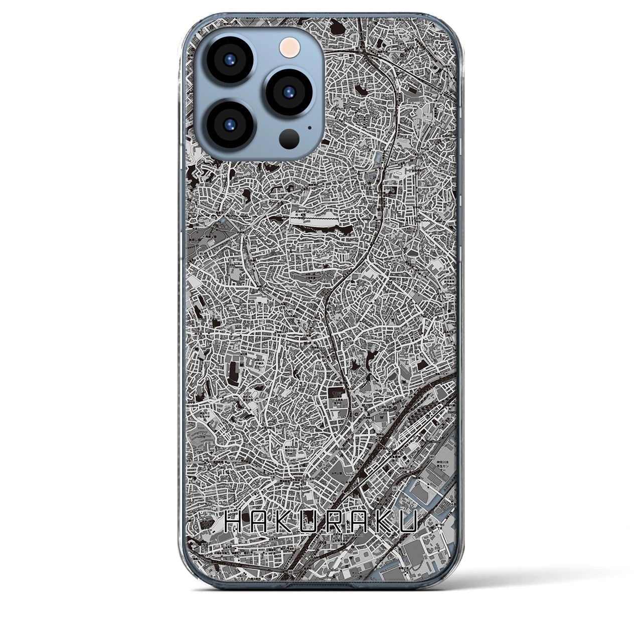 【白楽(神奈川県)】地図柄iPhoneケース(クリアタイプ)モノトーン・iPhone 13 Pro Max 用