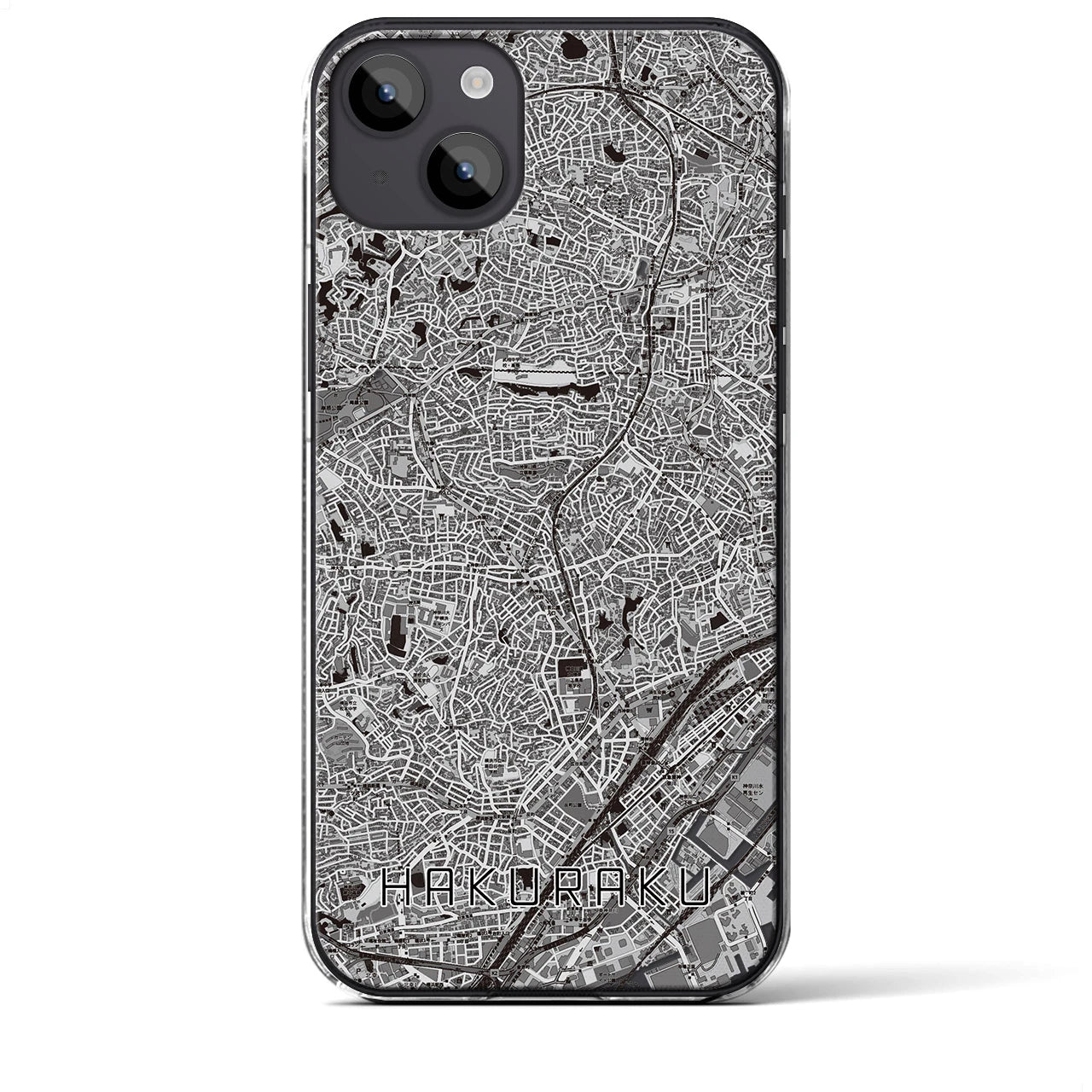 【白楽(神奈川県)】地図柄iPhoneケース(クリアタイプ)モノトーン・iPhone 14 Plus 用