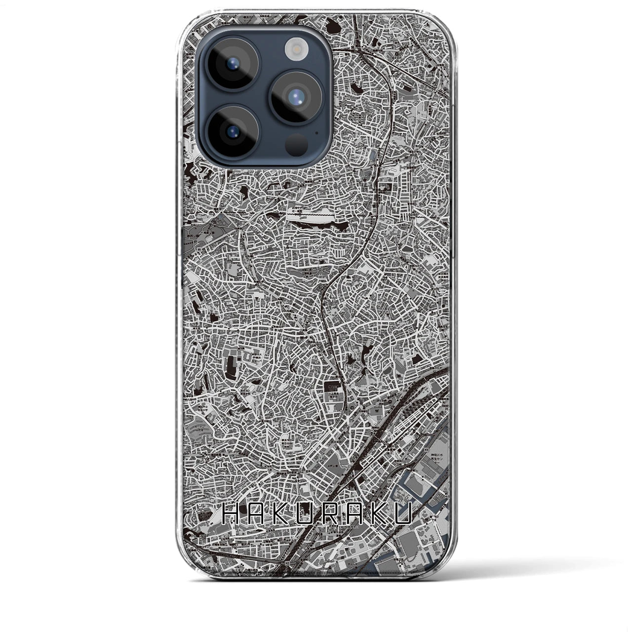 【白楽(神奈川県)】地図柄iPhoneケース(クリアタイプ)モノトーン・iPhone 15 Pro Max 用