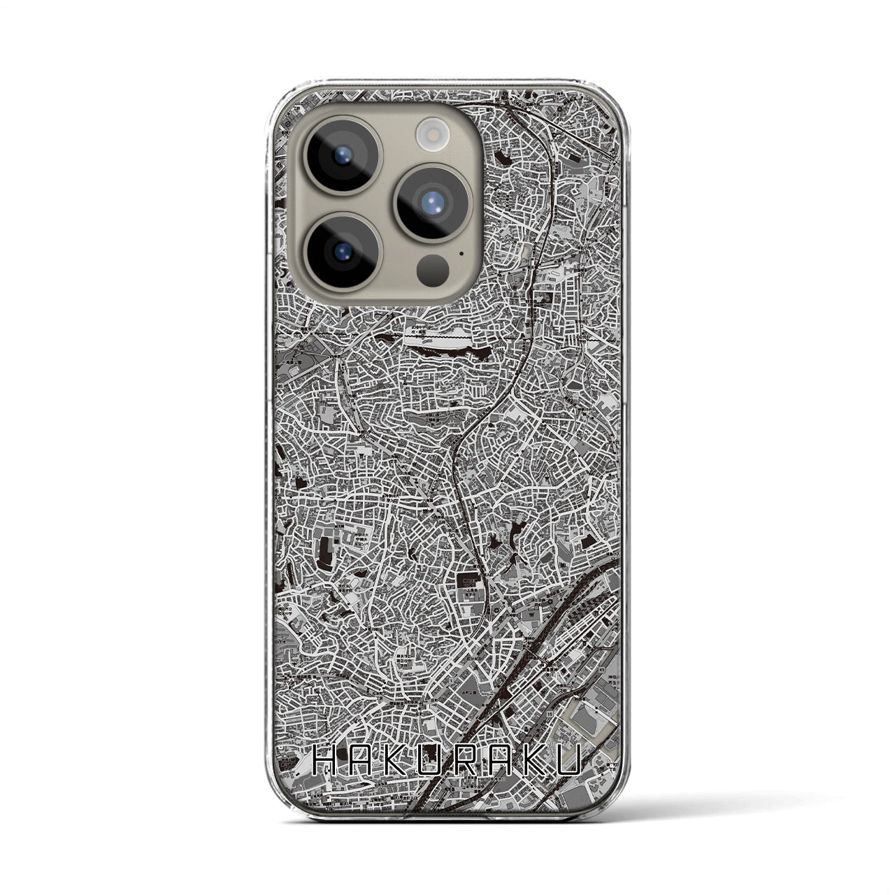 【白楽(神奈川県)】地図柄iPhoneケース(クリアタイプ)モノトーン・iPhone 15 Pro 用