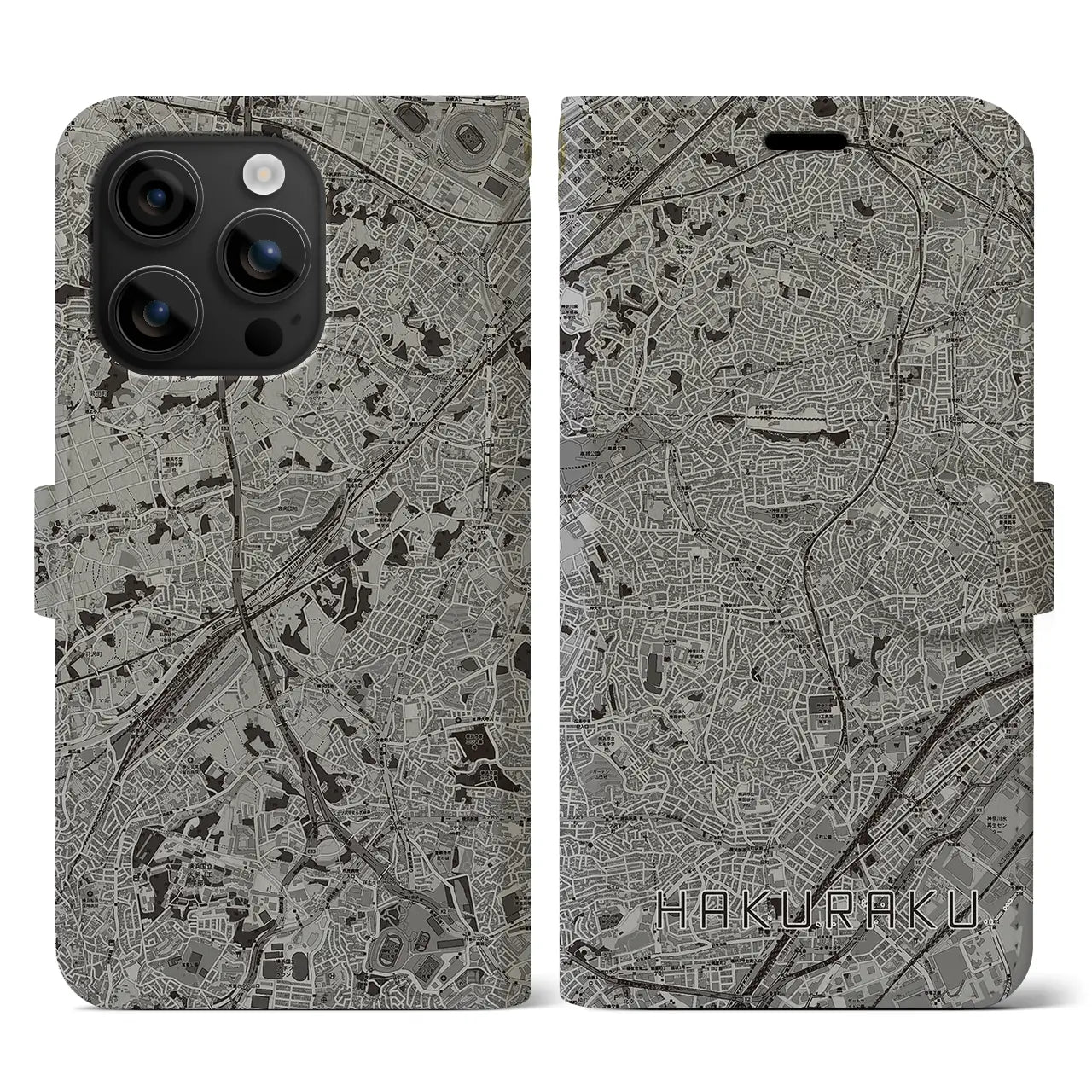 【白楽(神奈川県)】地図柄iPhoneケース(手帳タイプ)モノトーン・iPhone 16 用