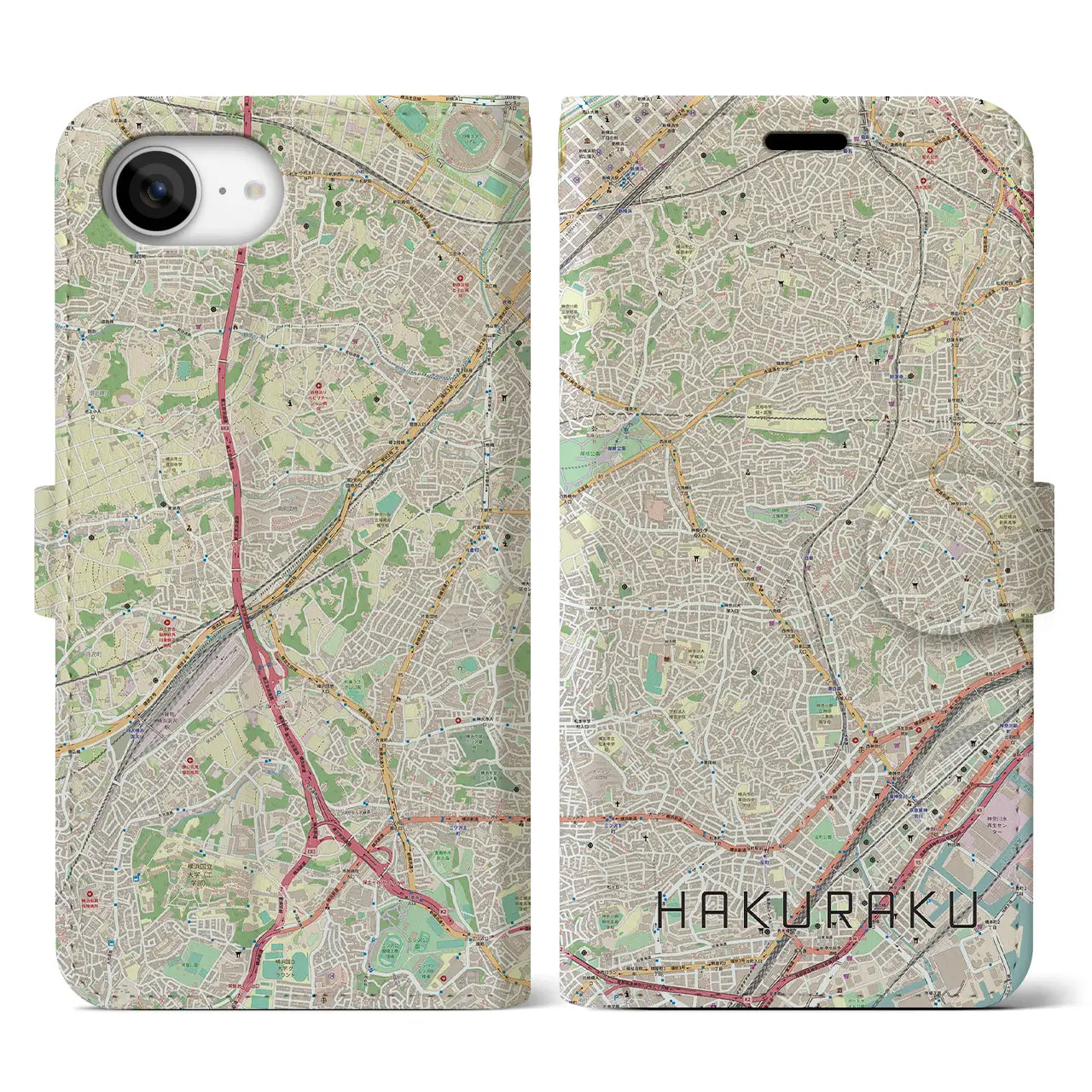 【白楽(神奈川県)】地図柄iPhoneケース(手帳タイプ)