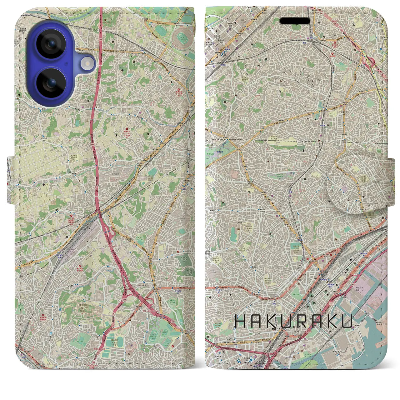 【白楽(神奈川県)】地図柄iPhoneケース(手帳タイプ)ナチュラル・iPhone 16 Pro Max 用