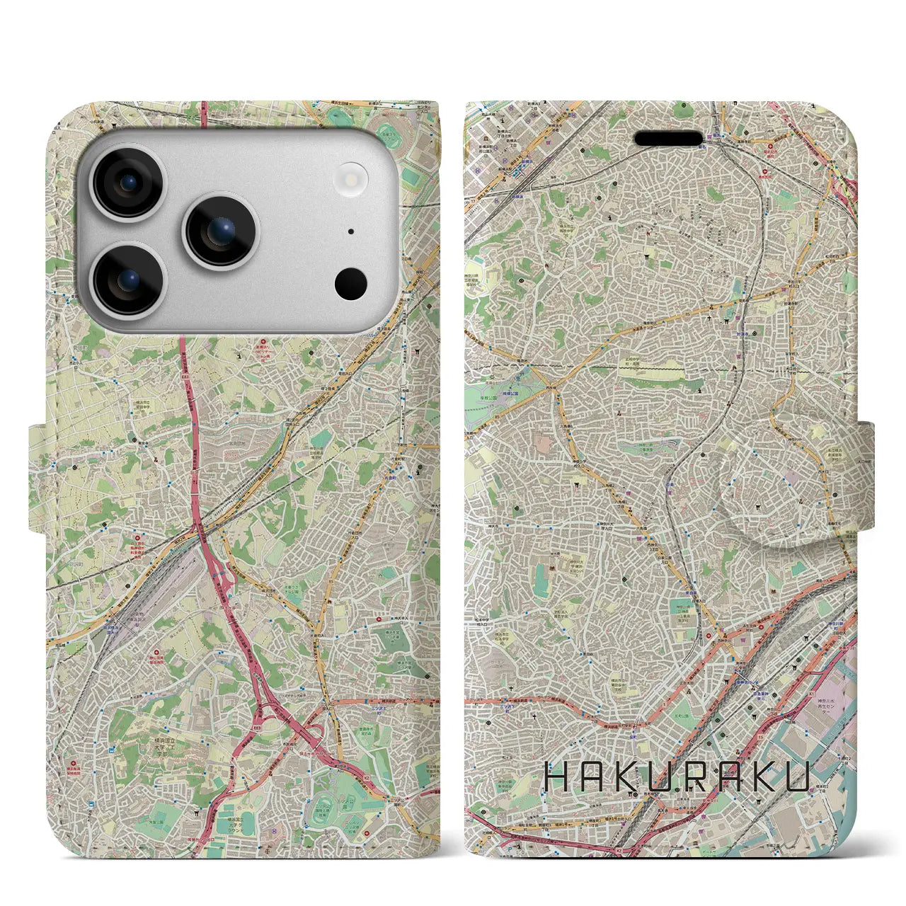 【白楽(神奈川県)】地図柄iPhoneケース(手帳タイプ)