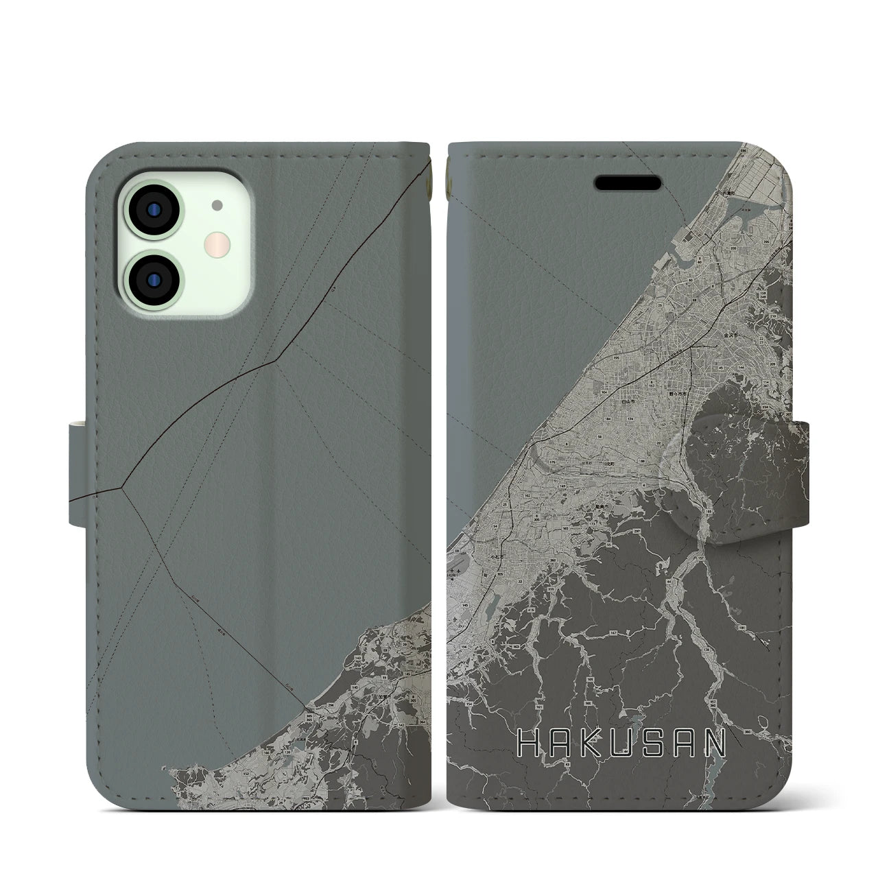 【白山(石川県)】地図柄iPhoneケース(手帳タイプ)