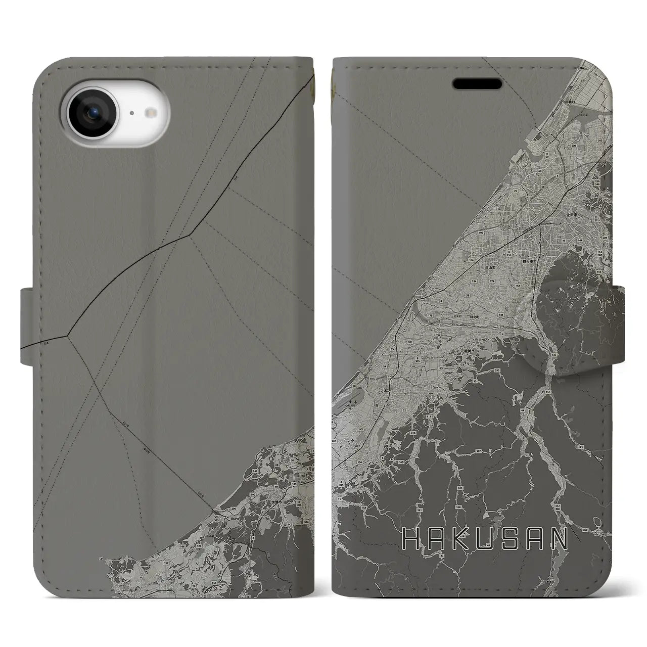 【白山(石川県)】地図柄iPhoneケース(手帳タイプ)