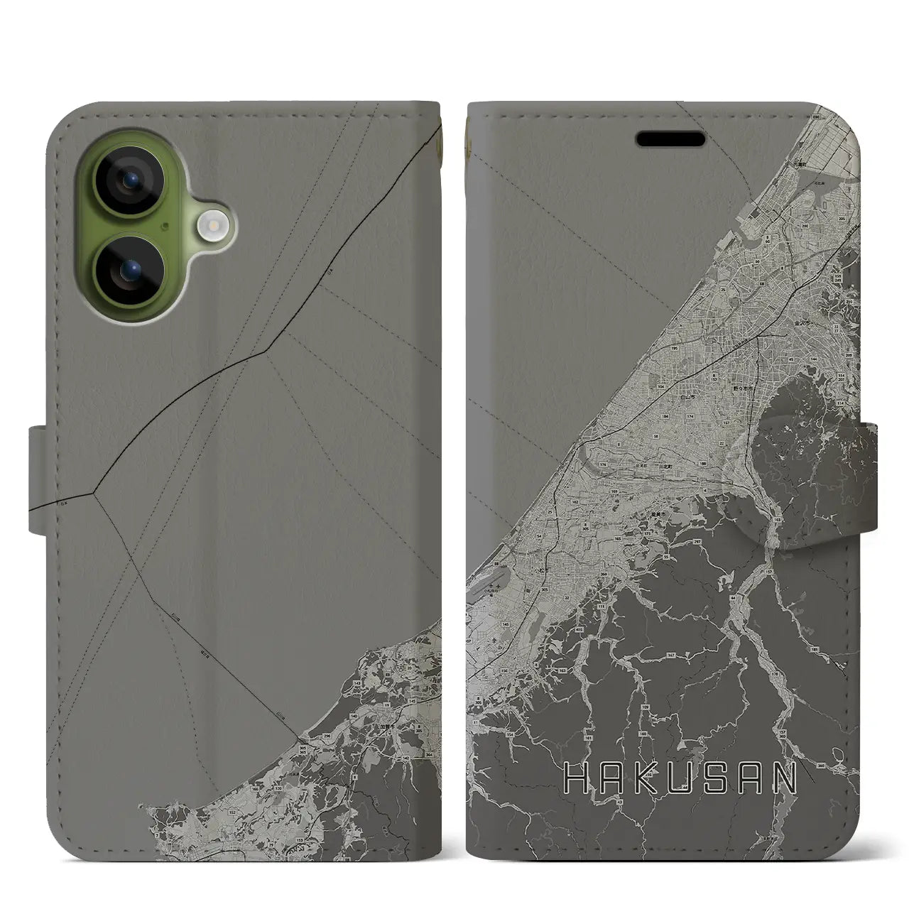 【白山(石川県)】地図柄iPhoneケース(手帳タイプ)