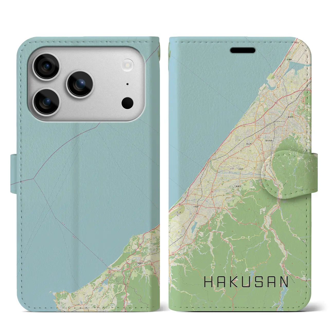 【白山(石川県)】地図柄iPhoneケース(手帳タイプ)