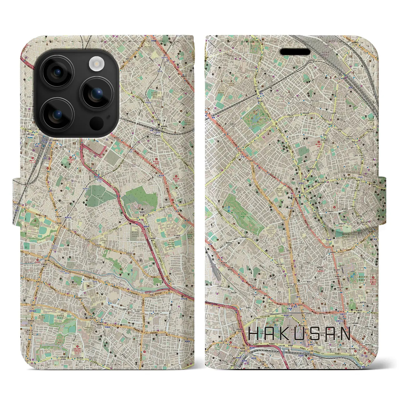 【白山(東京都)】地図柄iPhoneケース(手帳タイプ)ナチュラル・iPhone 16 用