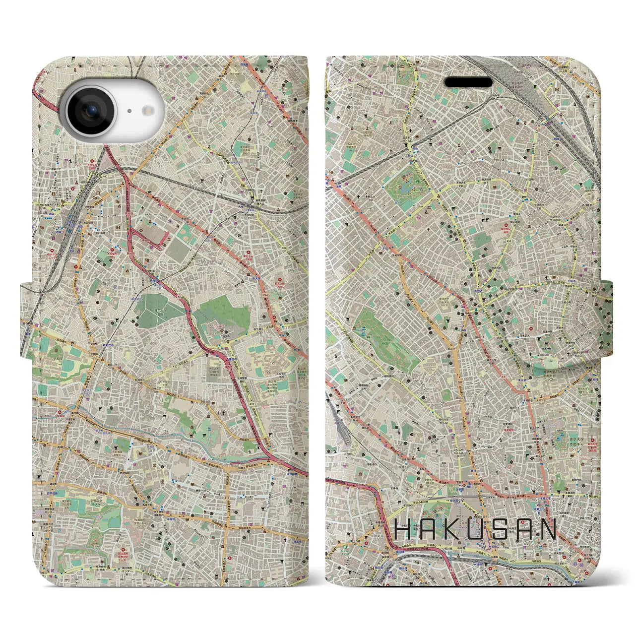【白山(東京都)】地図柄iPhoneケース(手帳タイプ)