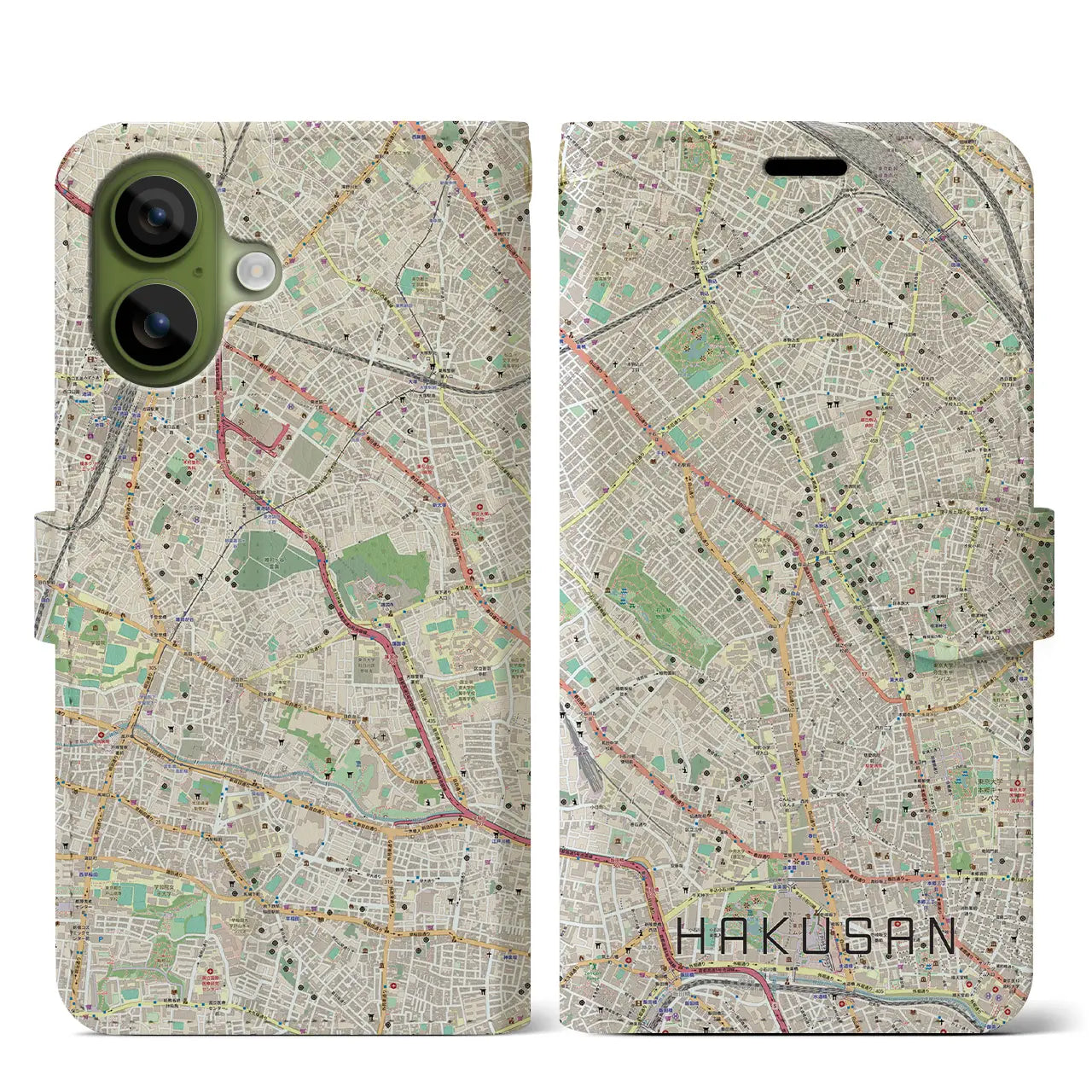 【白山(東京都)】地図柄iPhoneケース(手帳タイプ)