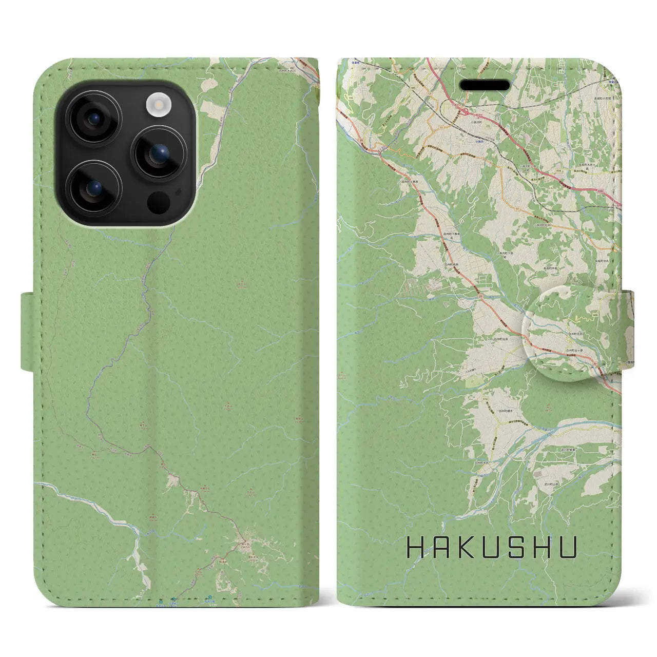【白州(山梨県)】地図柄iPhoneケース(手帳タイプ)ナチュラル・iPhone 16 用