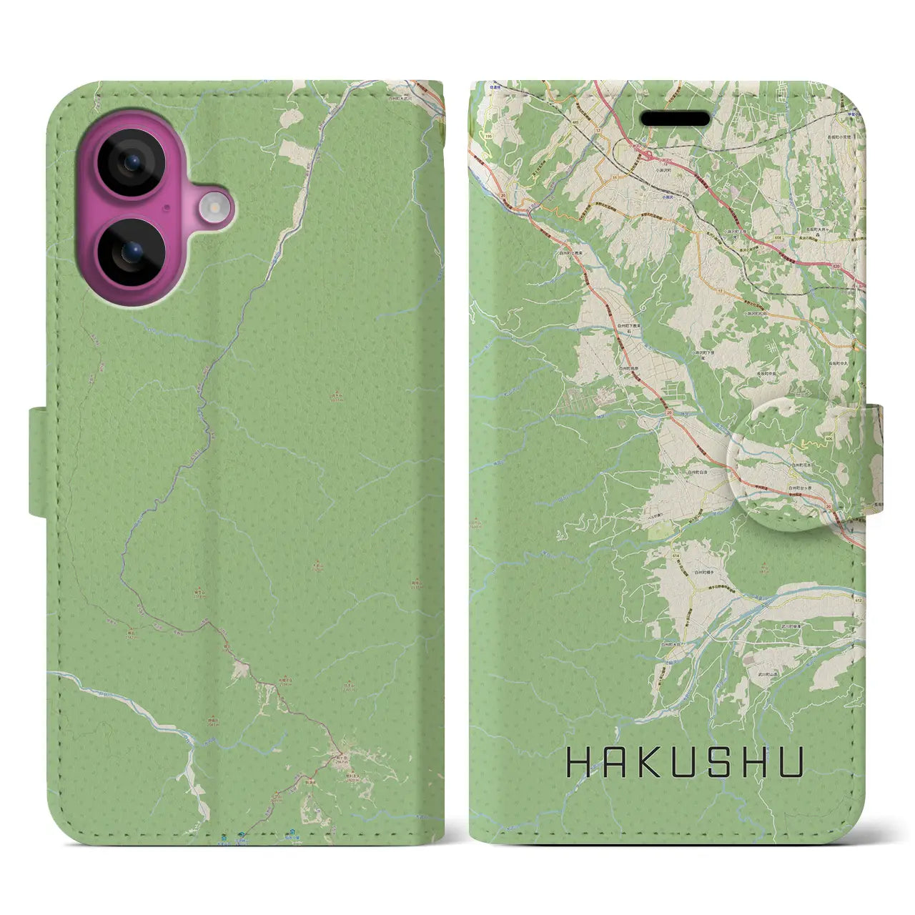 【白州(山梨県)】地図柄iPhoneケース(手帳タイプ)ナチュラル・iPhone 16 Pro 用