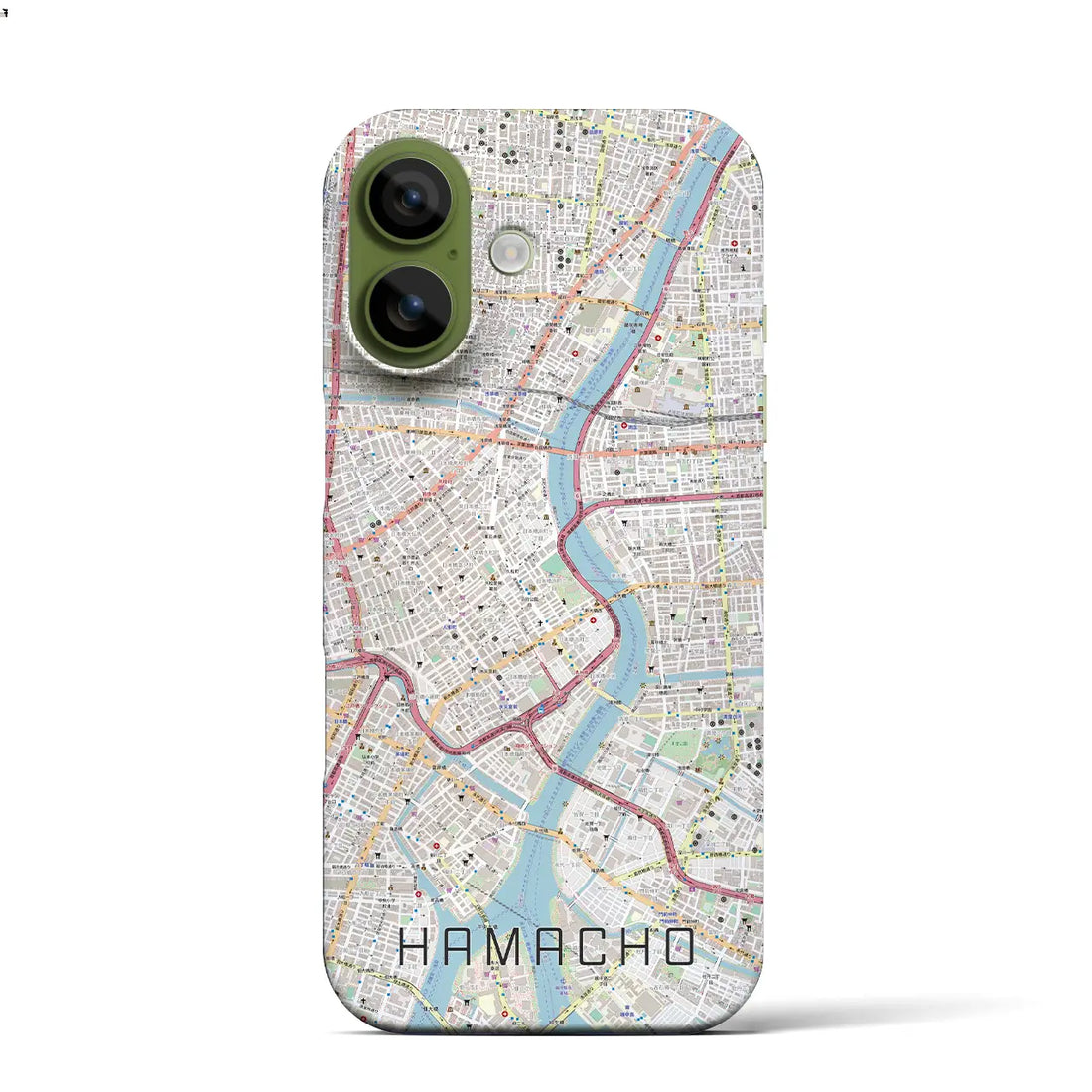 【浜町(東京都)】地図柄iPhoneケース(バックカバータイプ)ブラック・iPhone 17 Pro Max 用