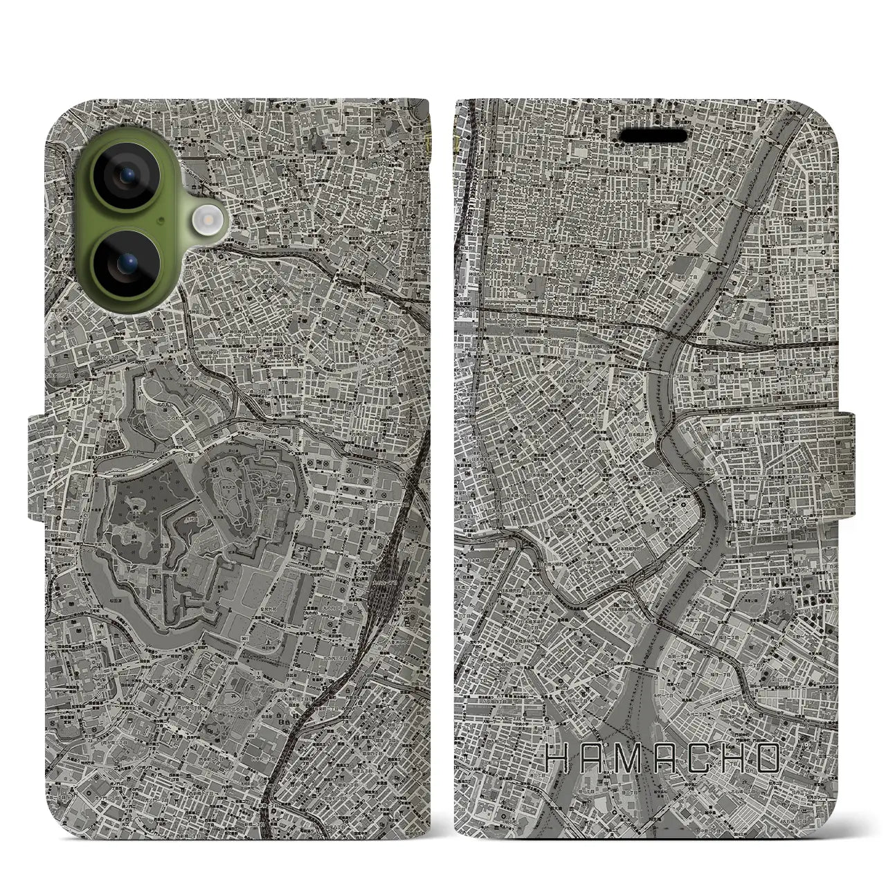 【浜町(東京都)】地図柄iPhoneケース(手帳タイプ)