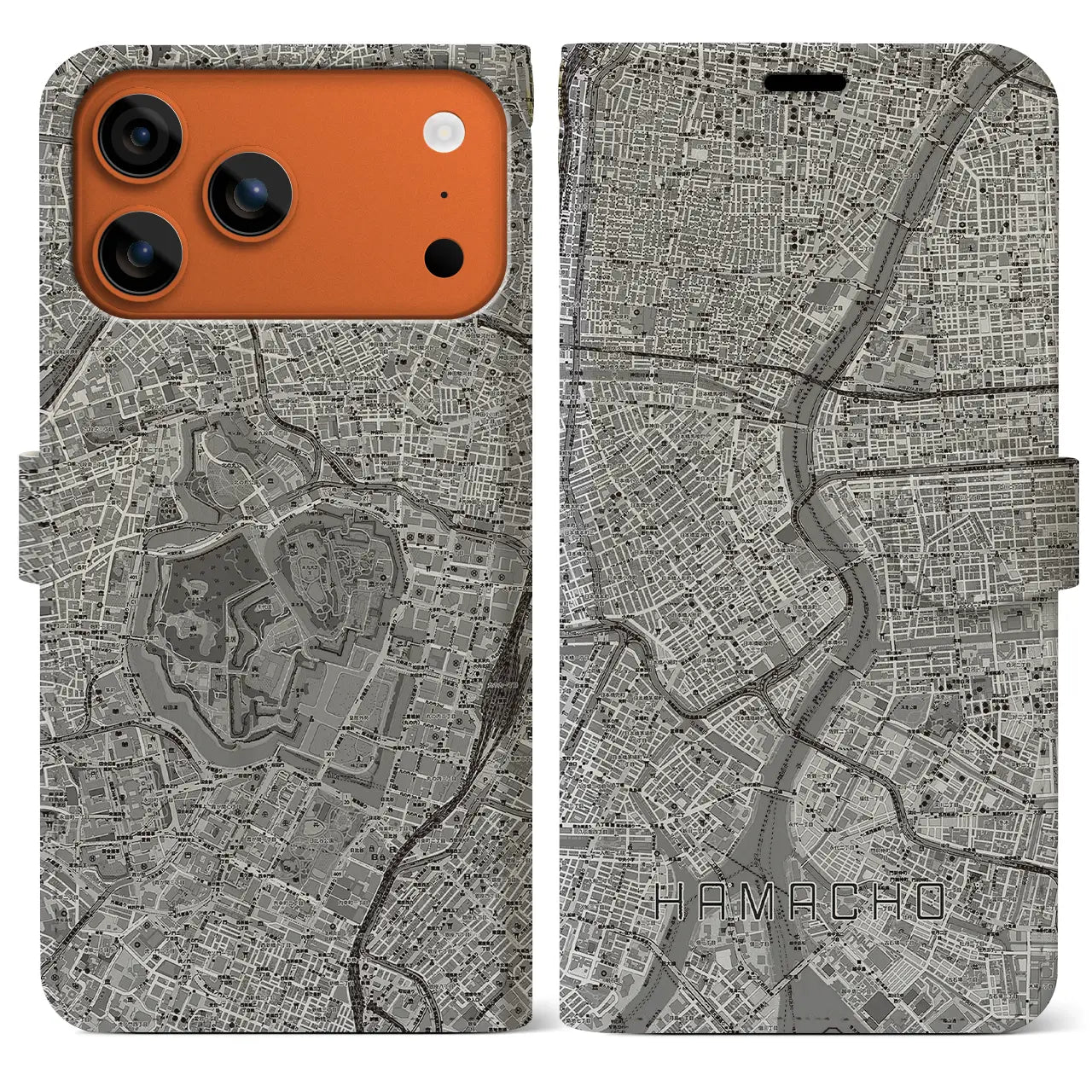 【浜町(東京都)】地図柄iPhoneケース(手帳タイプ)