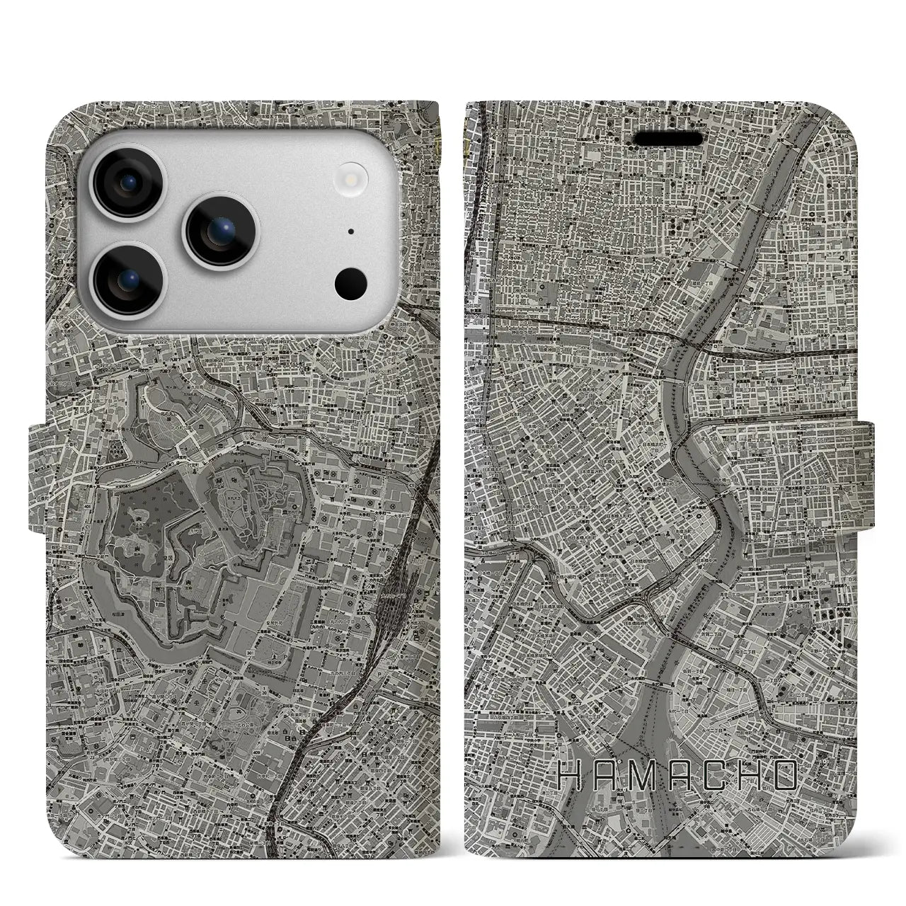 【浜町(東京都)】地図柄iPhoneケース(手帳タイプ)