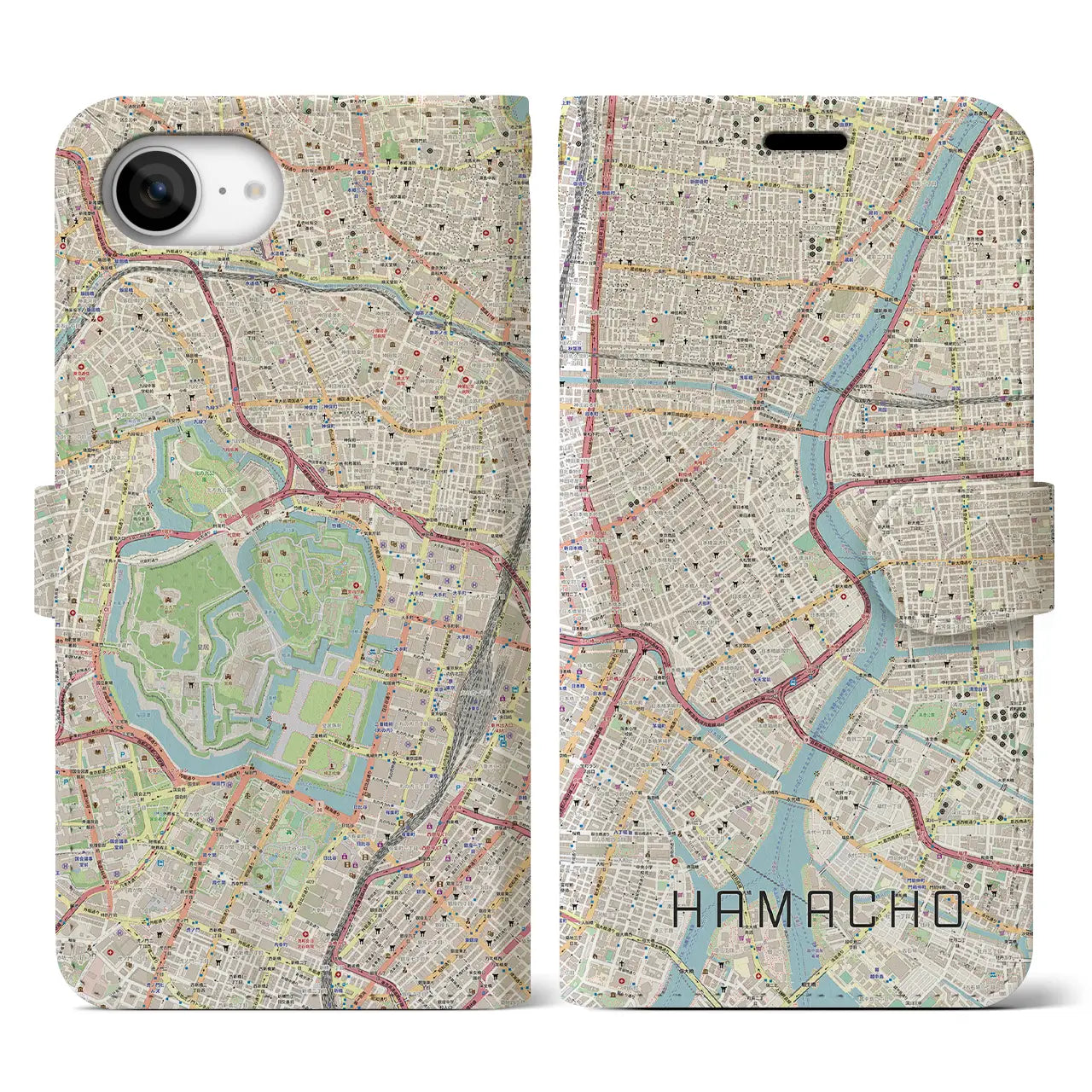 【浜町(東京都)】地図柄iPhoneケース(手帳タイプ)