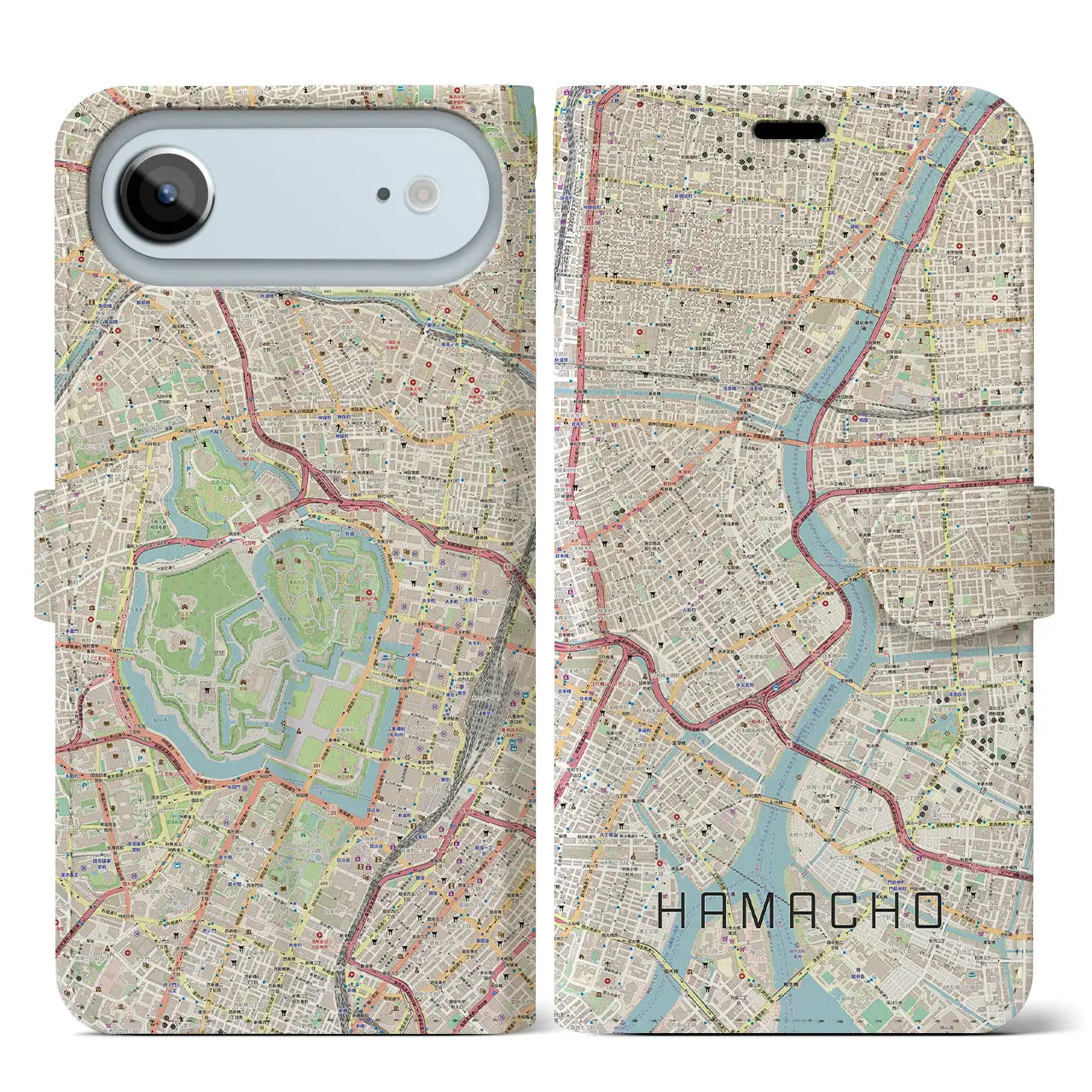 【浜町(東京都)】地図柄iPhoneケース(手帳タイプ)