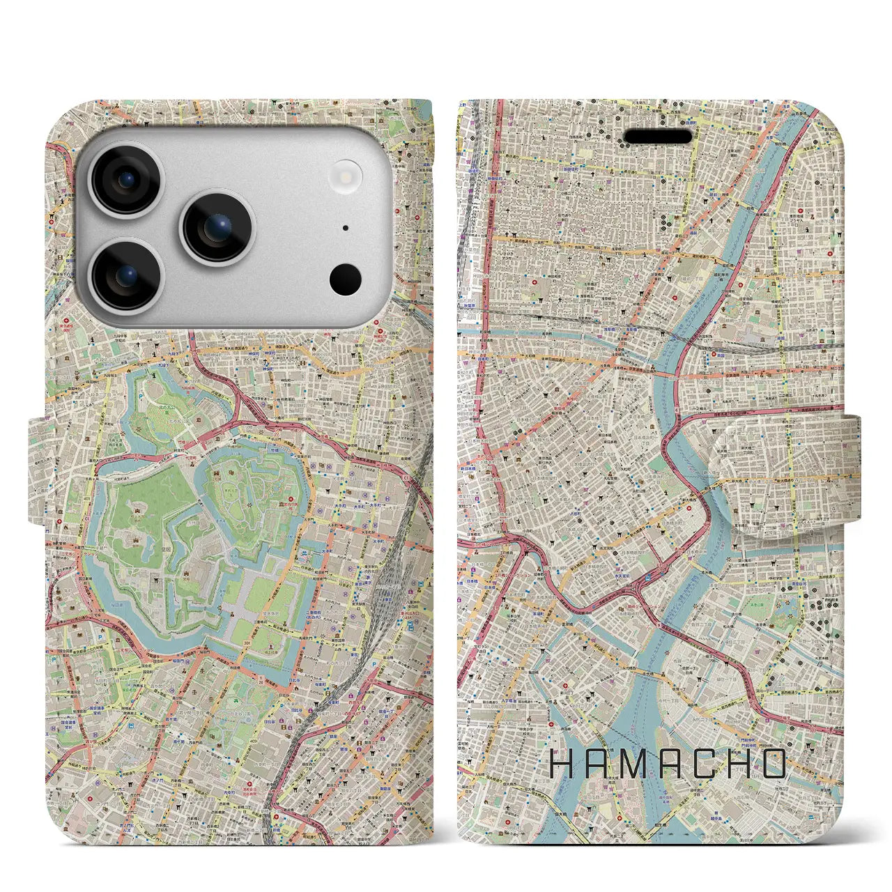 【浜町(東京都)】地図柄iPhoneケース(手帳タイプ)