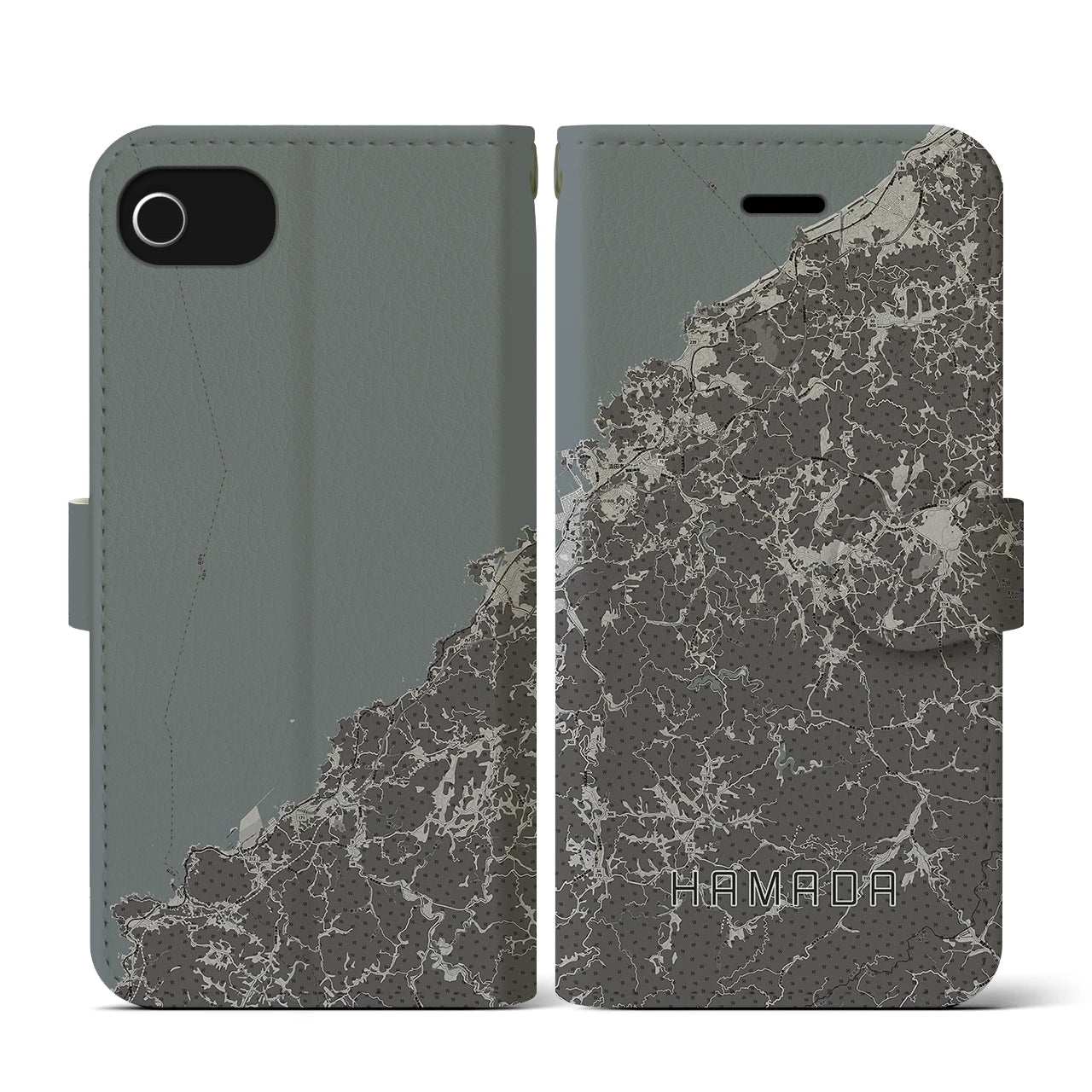 【浜田(島根県)】地図柄iPhoneケース(手帳タイプ)モノトーン・iPhone SE(第3 / 第2世代) / 8 / 7 / 6s / 6 用