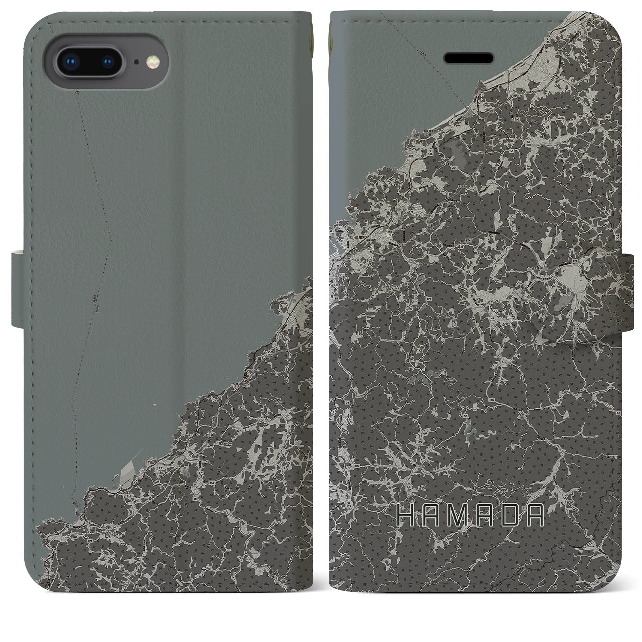 【浜田(島根県)】地図柄iPhoneケース(手帳タイプ)モノトーン・iPhone 8Plus /7Plus / 6sPlus / 6Plus 用