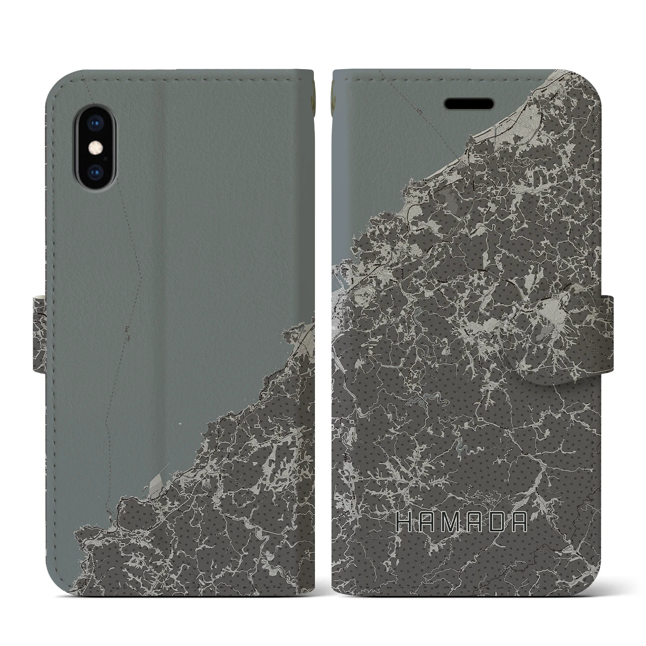 【浜田(島根県)】地図柄iPhoneケース(手帳タイプ)モノトーン・iPhone XS / X 用