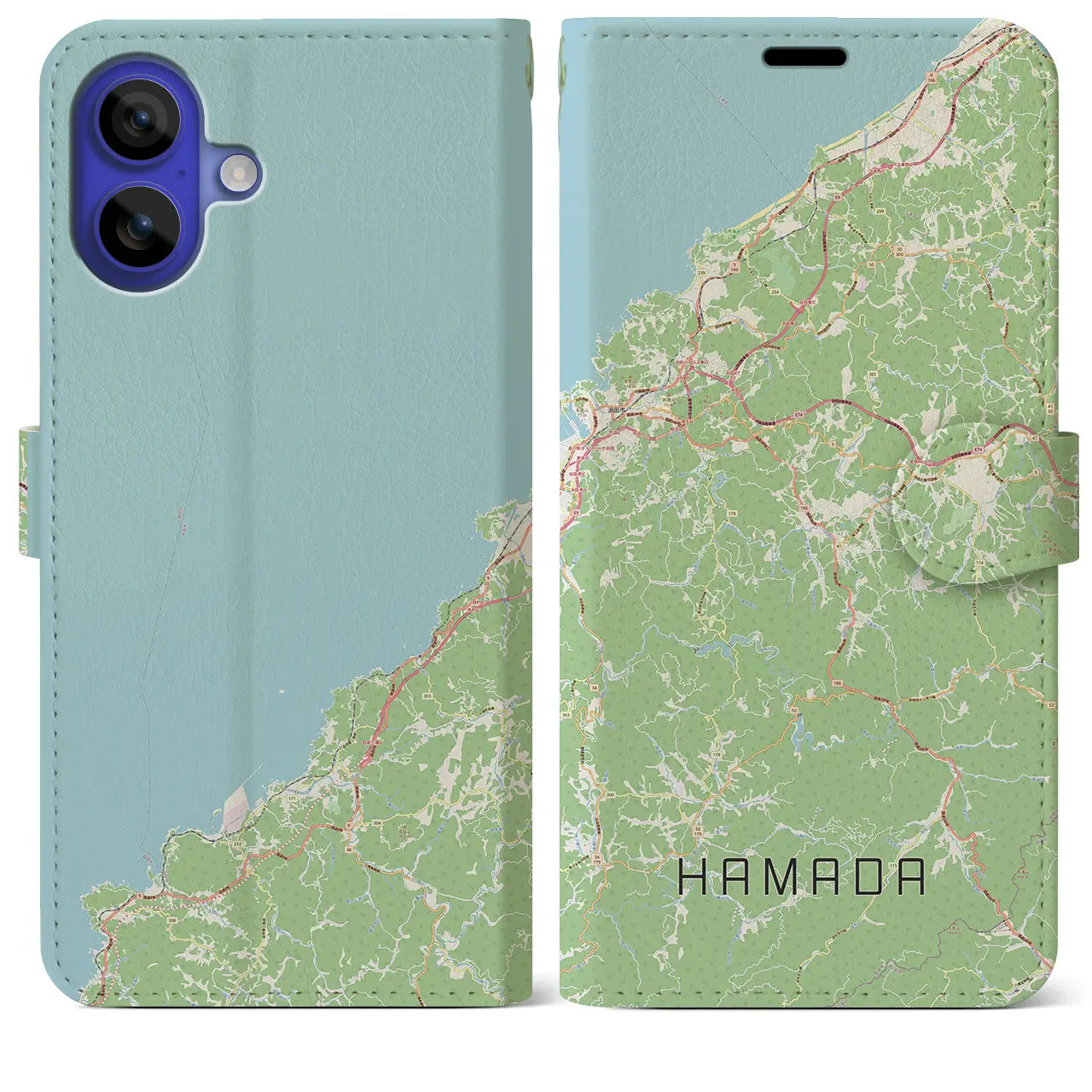 【浜田(島根県)】地図柄iPhoneケース(手帳タイプ)ナチュラル・iPhone 16 Pro Max 用